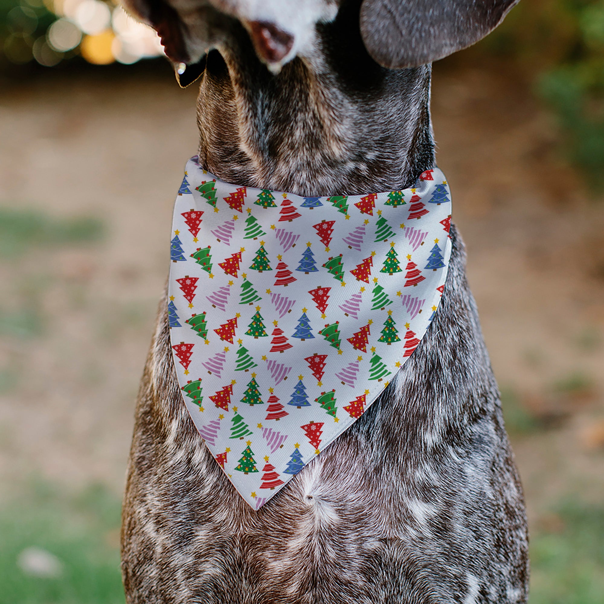 Pet Bandana - Holiday Decorated Christmas Trees Collage White/Multi Color Pet Bandanas Buckle-Down