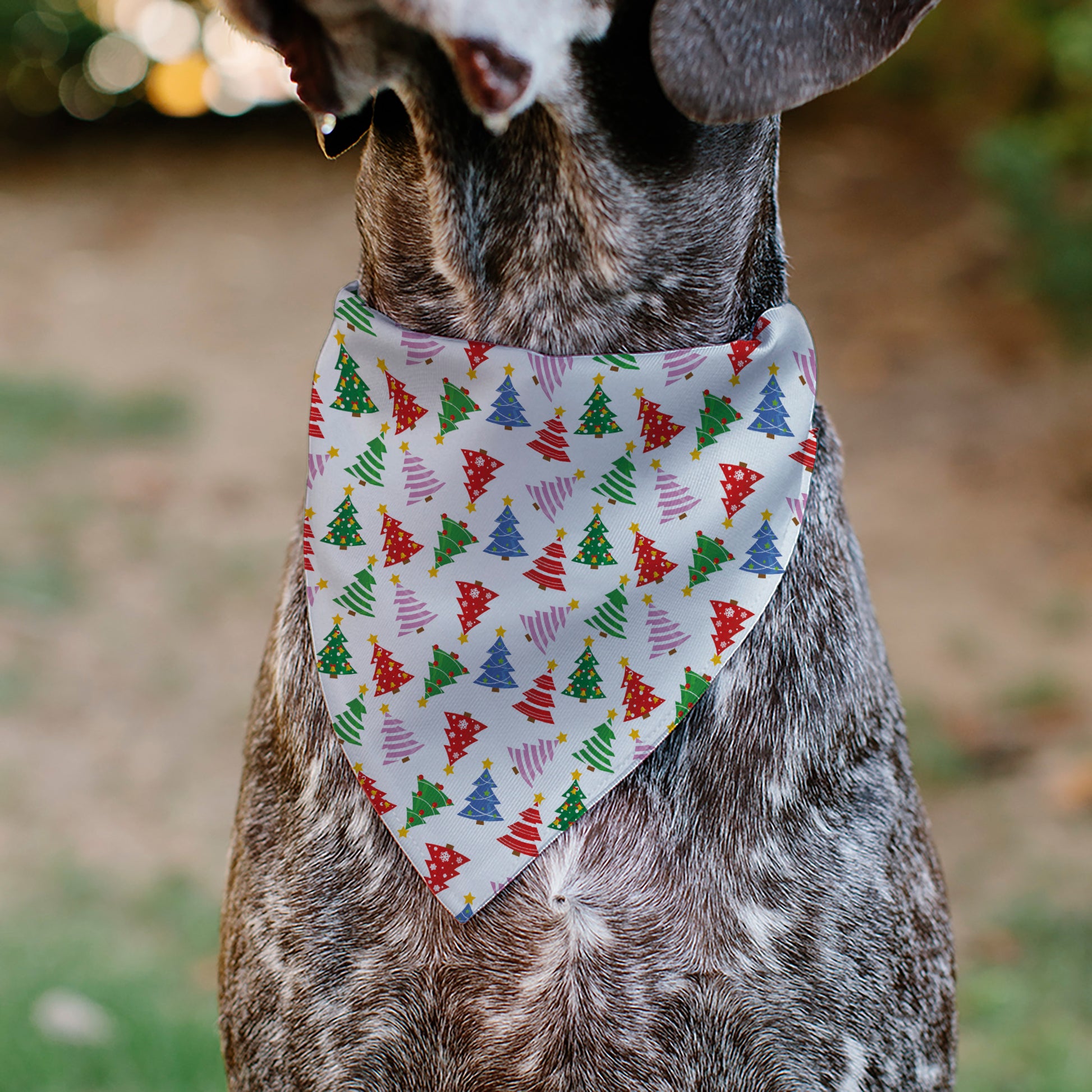Pet Bandana - Holiday Decorated Christmas Trees Collage White/Multi Color Pet Bandanas Buckle-Down