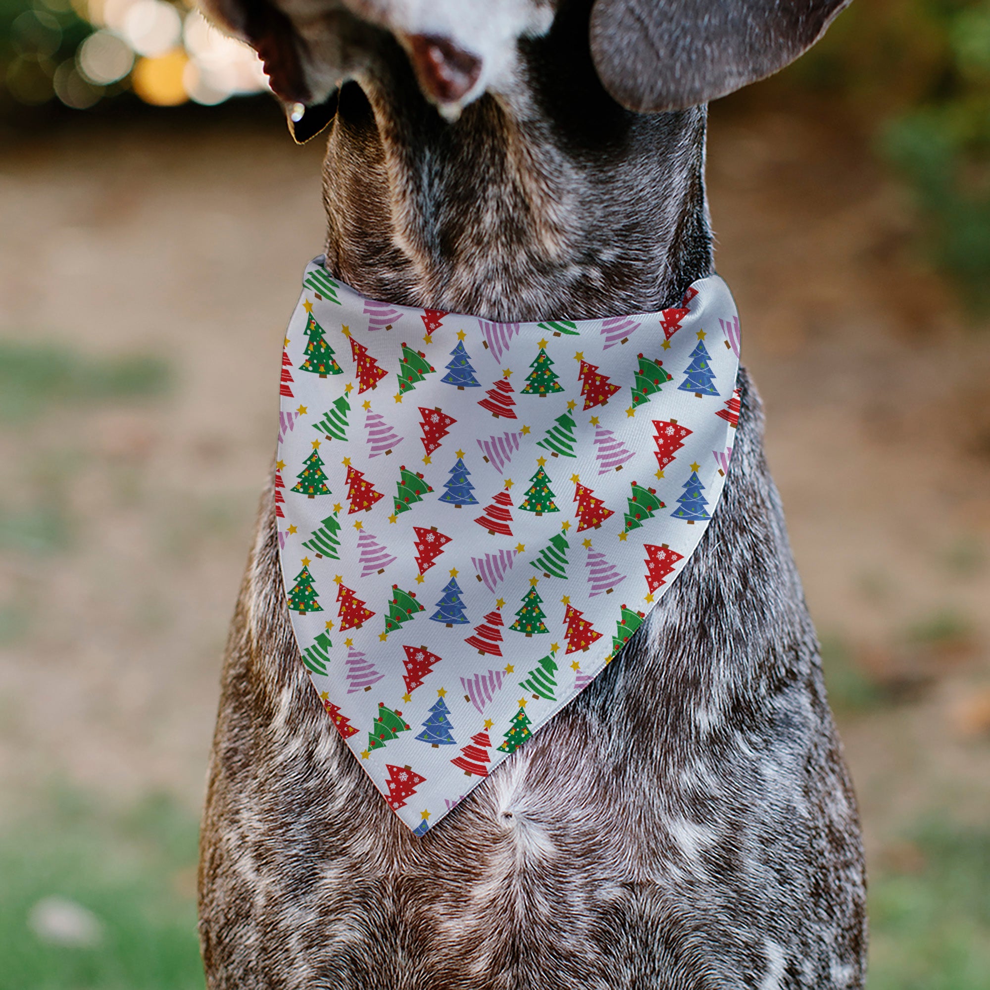 Pet Bandana - Holiday Decorated Christmas Trees Collage White/Multi Color Pet Bandanas Buckle-Down