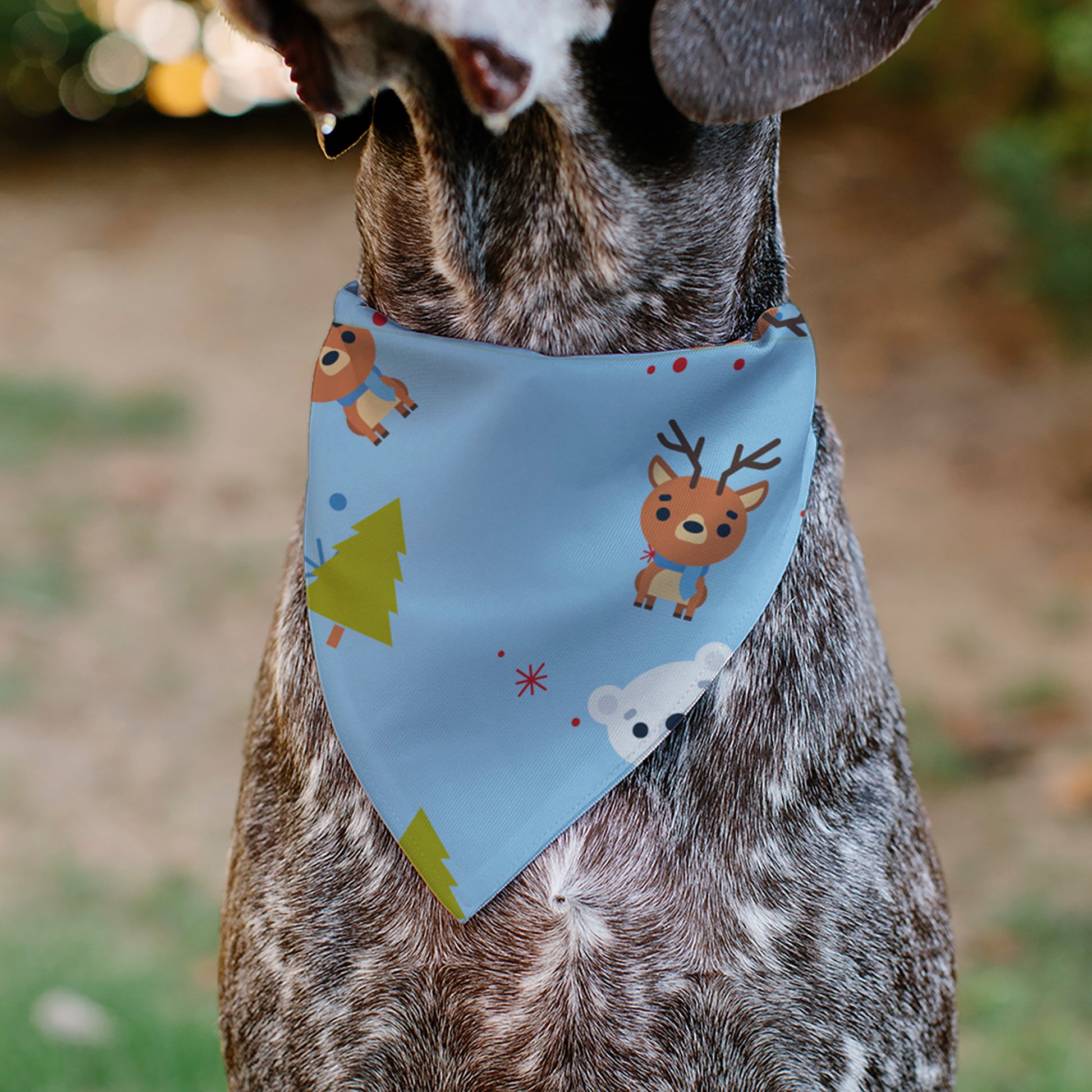 Pet Bandana - Holiday Winter Animals and Christmas Trees Collage Baby Blue Pet Bandanas Buckle-Down