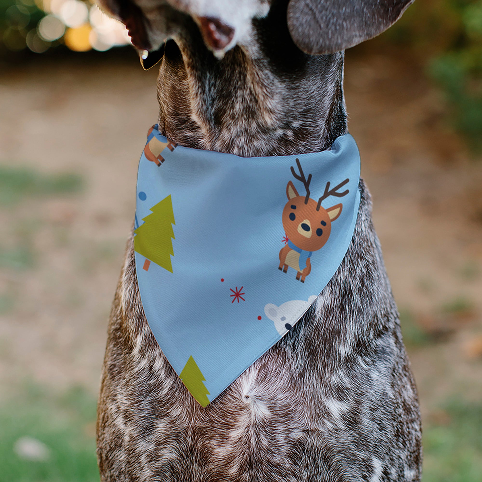 Pet Bandana - Holiday Winter Animals and Christmas Trees Collage Baby Blue Pet Bandanas Buckle-Down