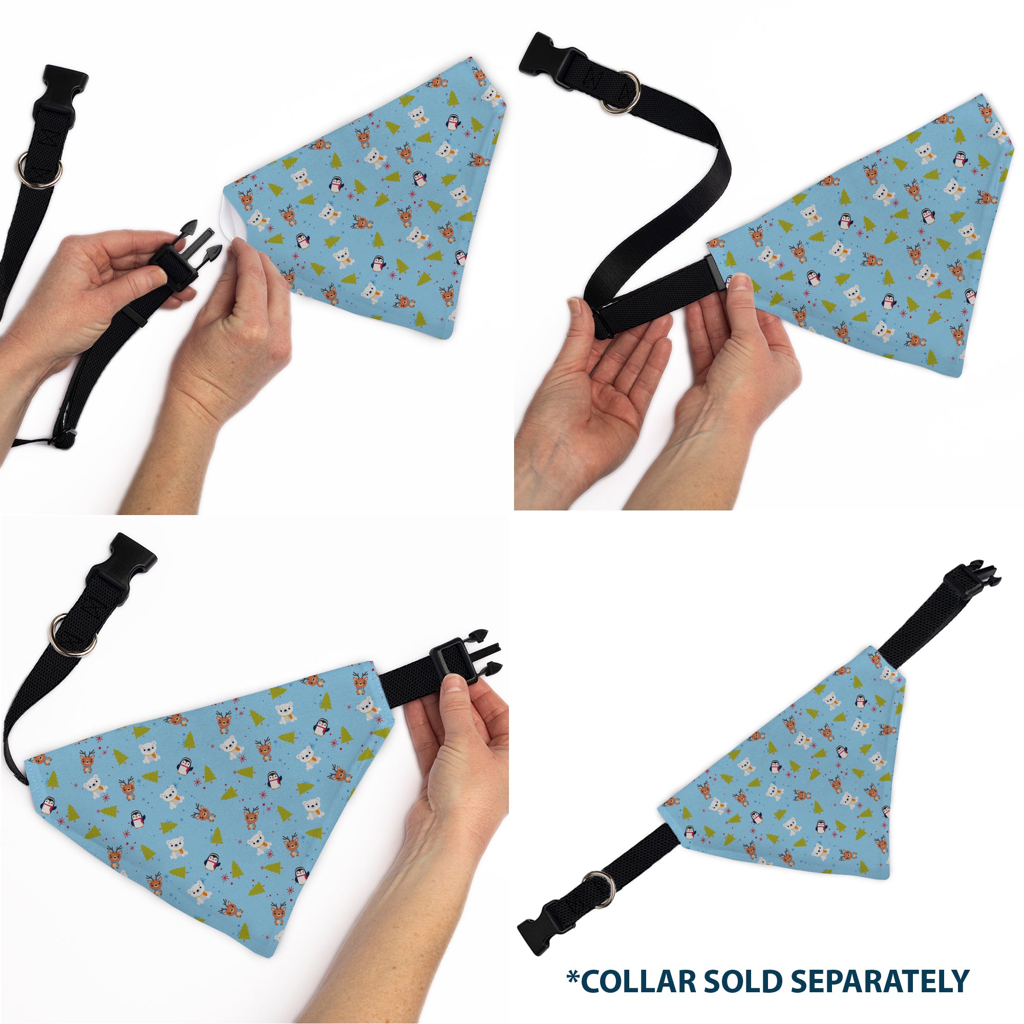 Pet Bandana - Holiday Winter Animals and Christmas Trees Collage Baby Blue Pet Bandanas Buckle-Down