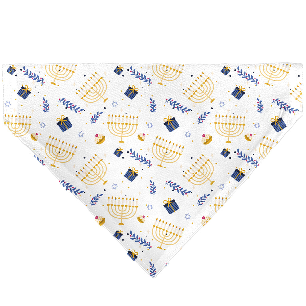 Pet Bandana - Holiday Hanukkah Menorah and Gifts Collage White Pet Bandanas Buckle-Down