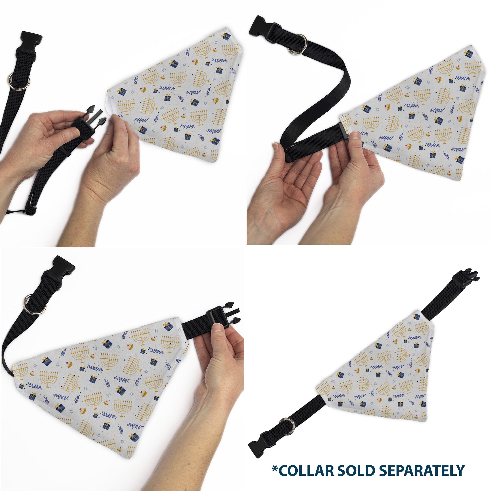 Pet Bandana - Holiday Hanukkah Menorah and Gifts Collage White Pet Bandanas Buckle-Down