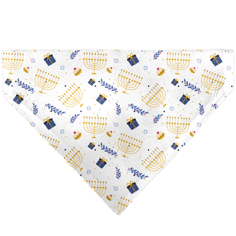 Pet Bandana - Holiday Hanukkah Menorah and Gifts Collage White Pet Bandanas Buckle-Down