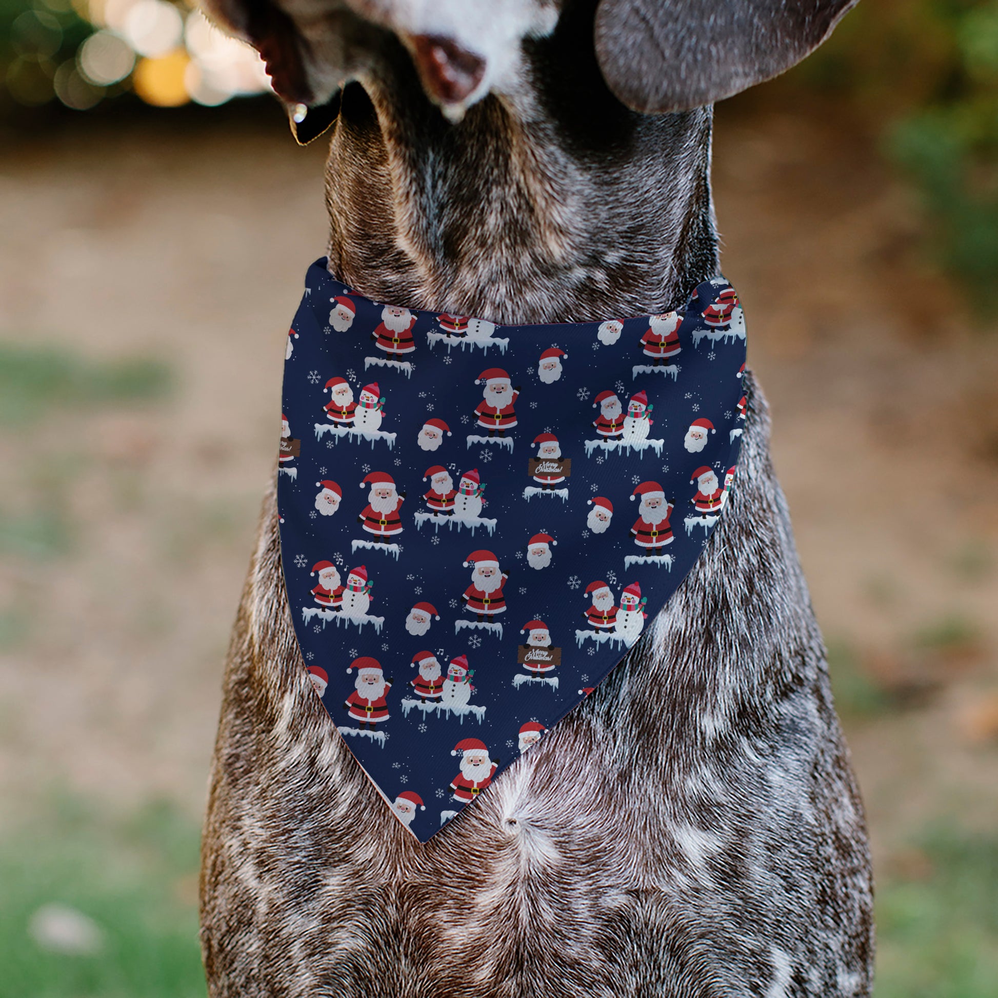 Pet Bandana - Holiday Santa and Snowman Collage Navy Pet Bandanas Buckle-Down