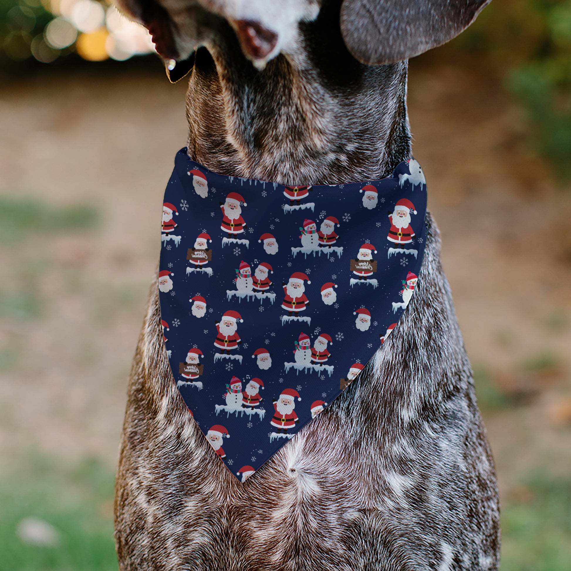 Pet Bandana - Holiday Santa and Snowman Collage Navy Pet Bandanas Buckle-Down