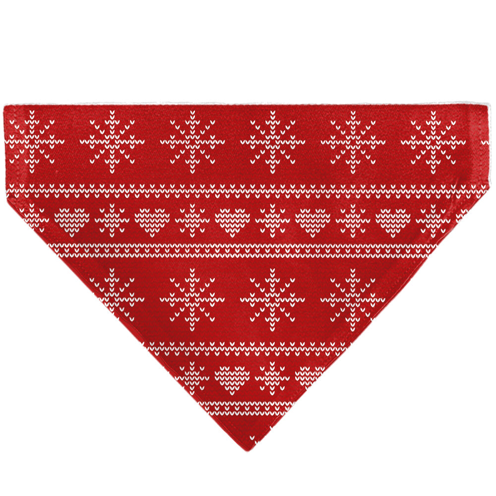 Pet Bandana - Holiday Sweater Stitch Hearts and Snowflakes Red/White Pet Bandanas Buckle-Down