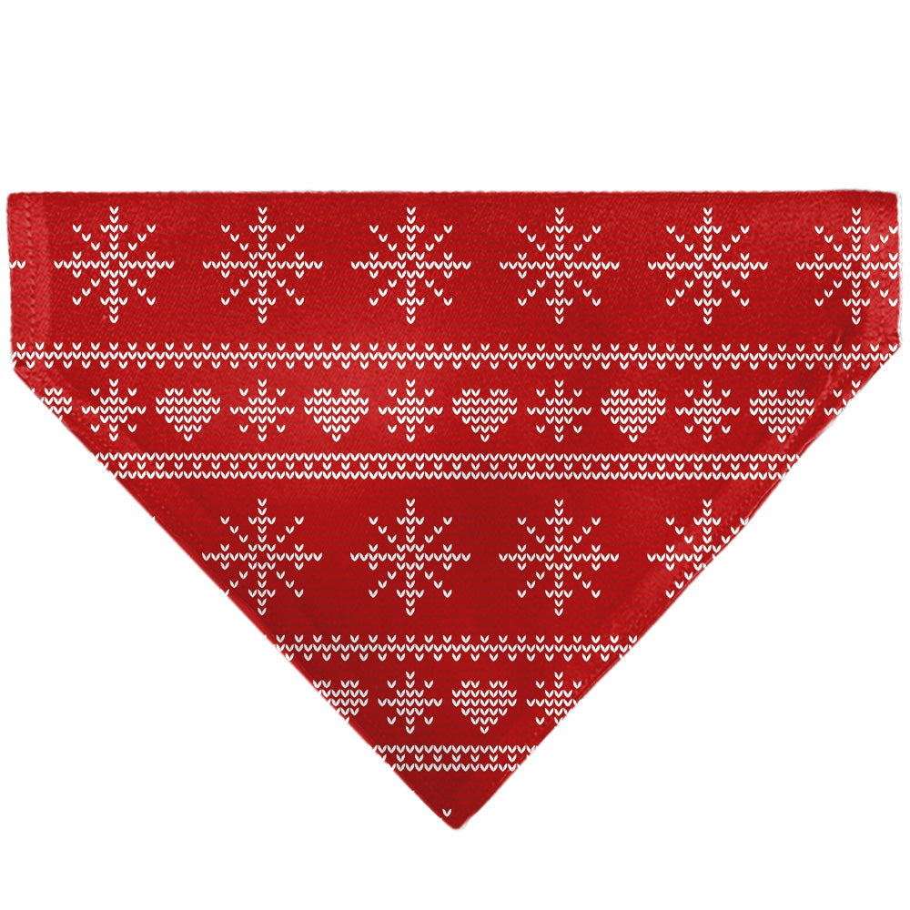 Pet Bandana - Holiday Sweater Stitch Hearts and Snowflakes Red/White Pet Bandanas Buckle-Down
