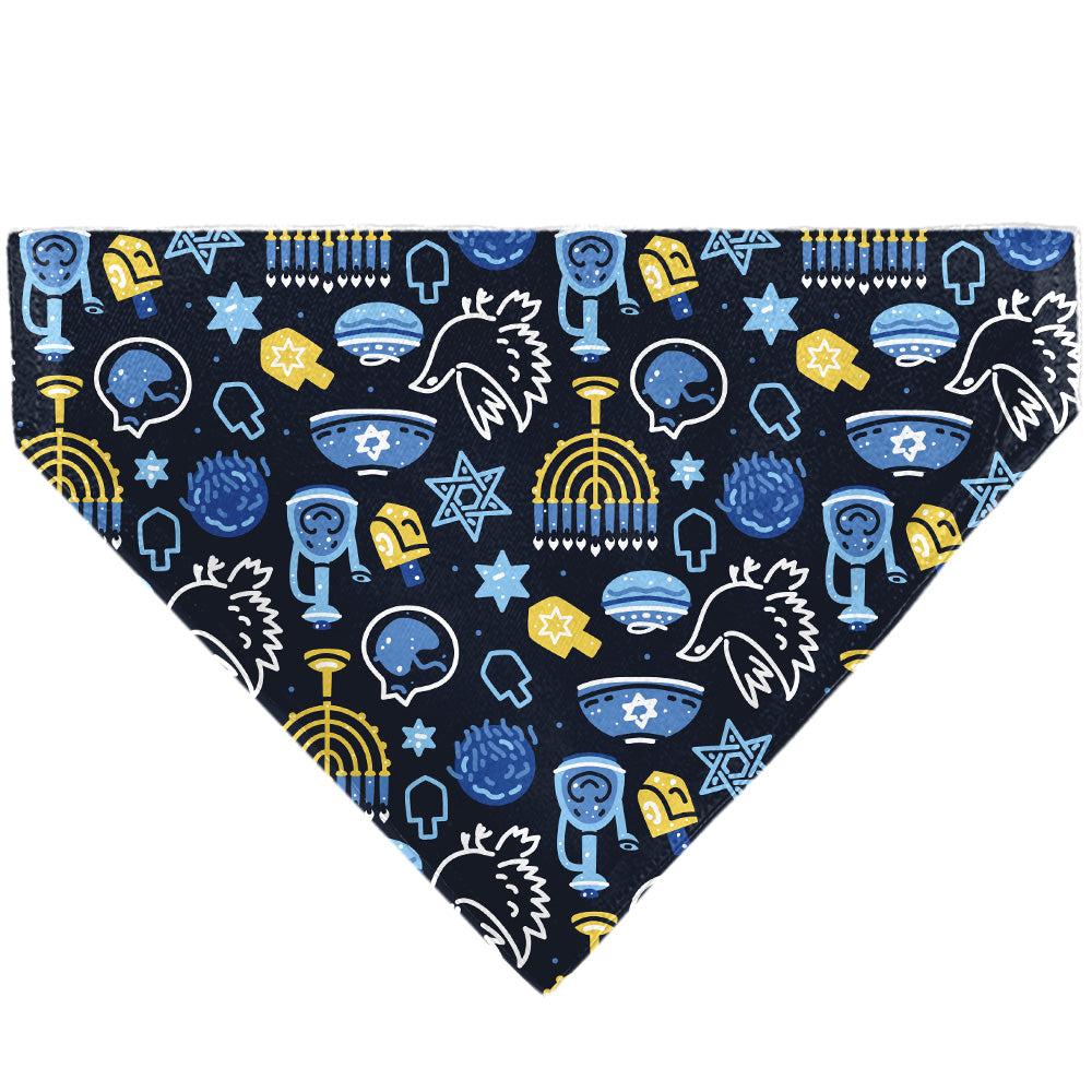 Pet Bandana - Hanukkah Holiday Symbols Black/Blues/Yellow Pet Bandanas Buckle-Down