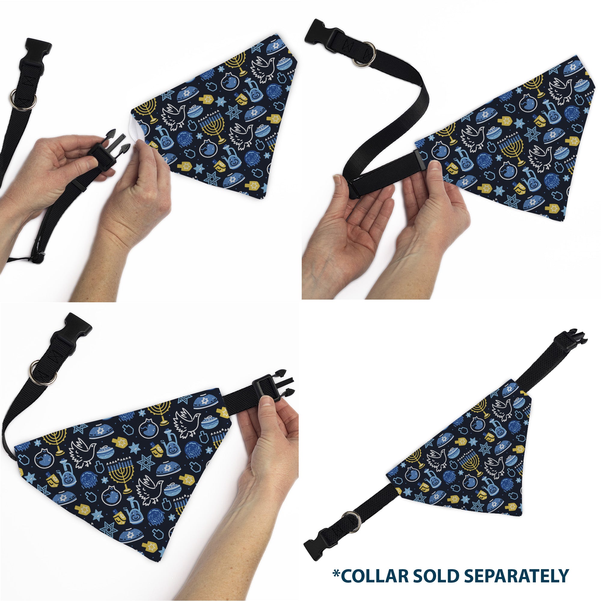 Pet Bandana - Hanukkah Holiday Symbols Black/Blues/Yellow Pet Bandanas Buckle-Down