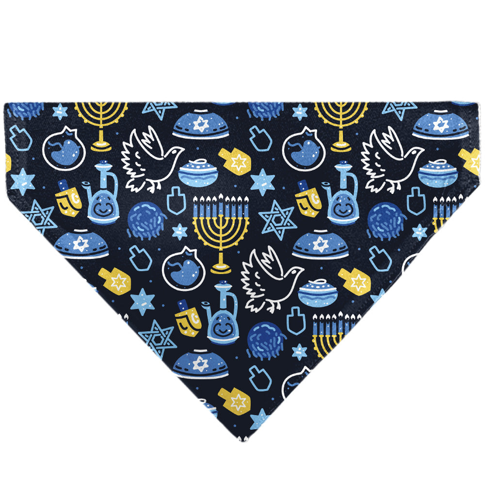 Pet Bandana - Hanukkah Holiday Symbols Black/Blues/Yellow Pet Bandanas Buckle-Down