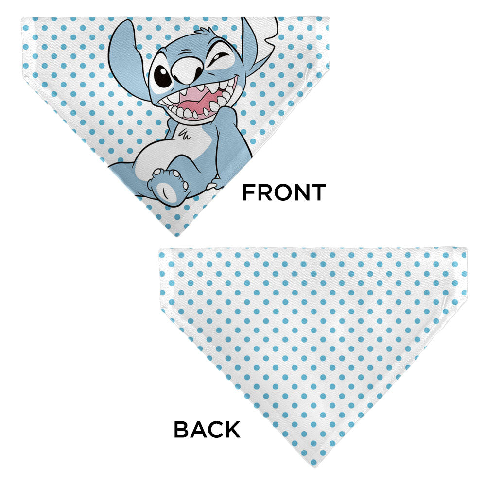 Pet Bandana - Lilo & Stitch Stitch Winking Pose and Polka Dots White/Blue Pet Bandanas Disney