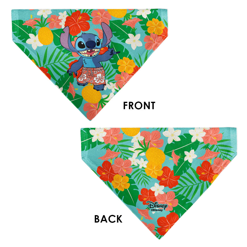 Pet Bandana - Lilo & Stitch Stitch Hang Loose Pose Floral Collage Blue Pet Bandanas Disney