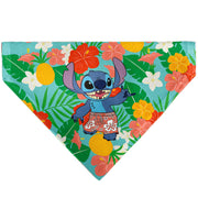 Pet Bandana - Lilo & Stitch Stitch Hang Loose Pose Floral Collage Blue Pet Bandanas Disney