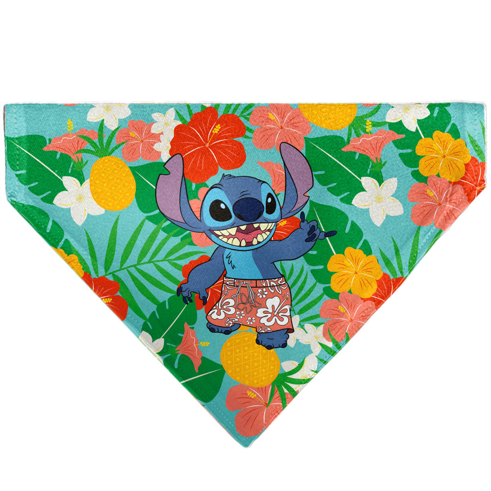 Pet Bandana - Lilo & Stitch Stitch Hang Loose Pose Floral Collage Blue Pet Bandanas Disney