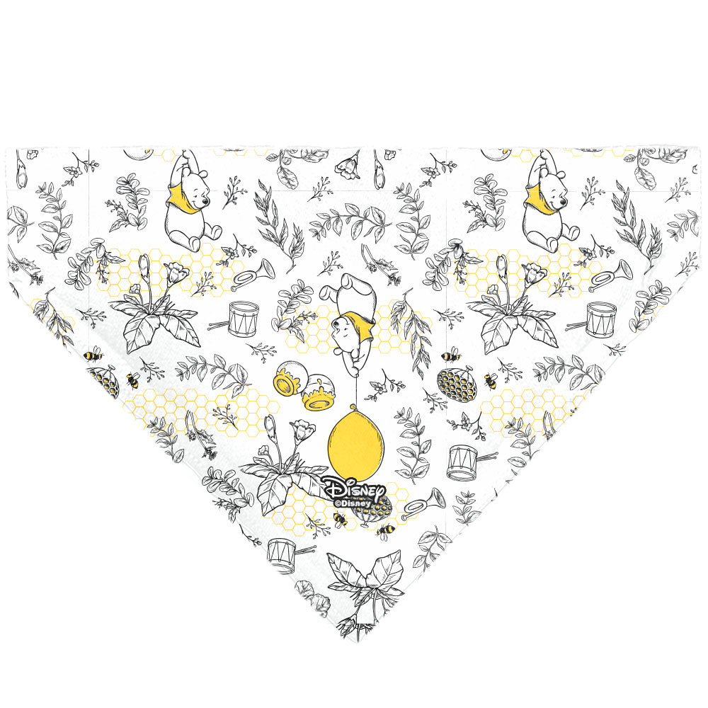 Pet Bandana - Winnie the Pooh Balloon Pose and Foliage Collage Beige/Black/Yellows Pet Bandanas Disney