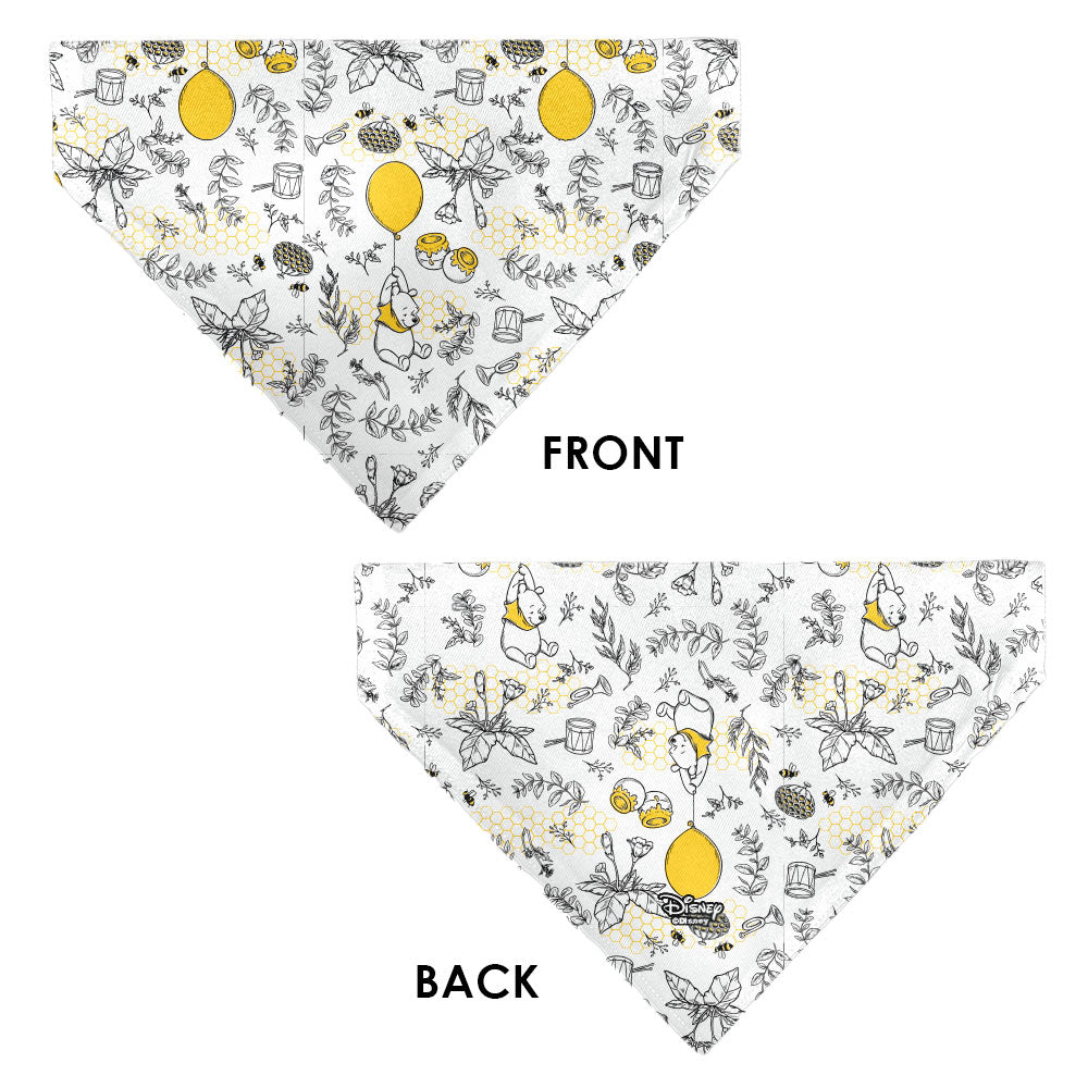 Pet Bandana - Winnie the Pooh Balloon Pose and Foliage Collage Beige/Black/Yellows Pet Bandanas Disney