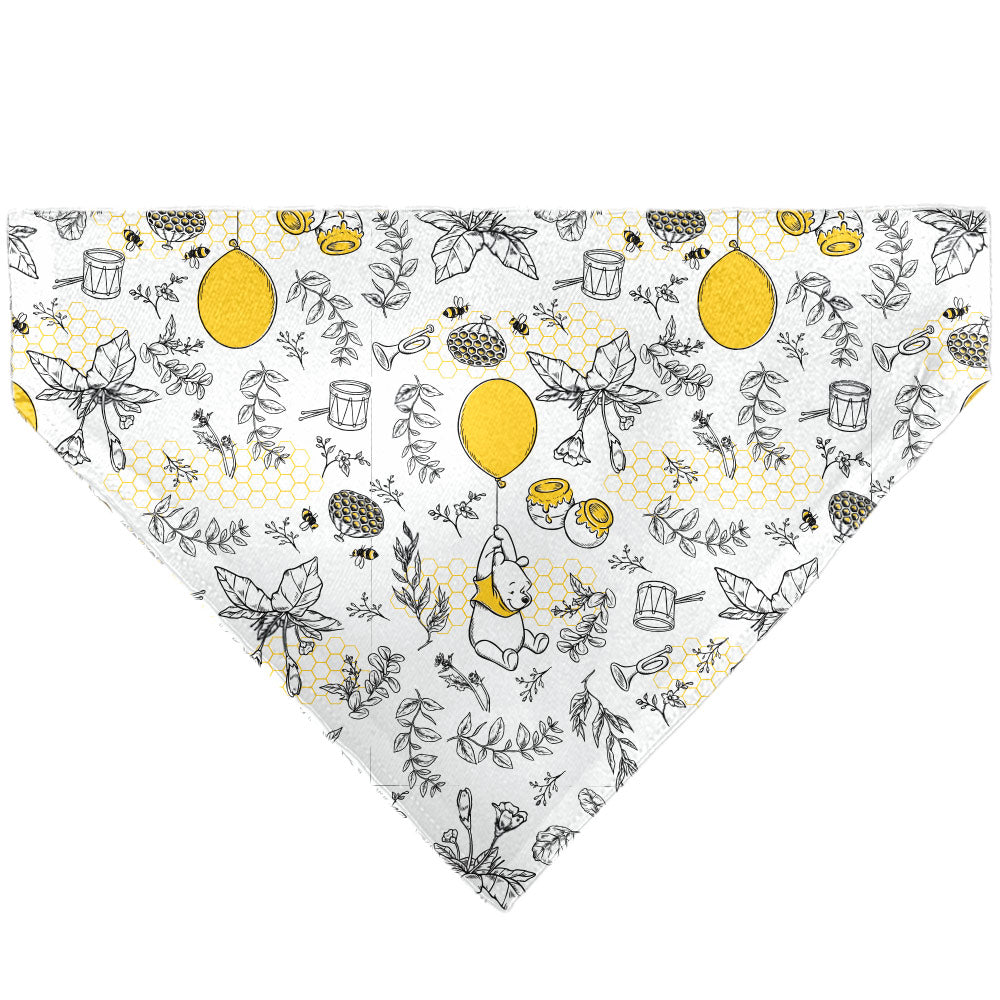 Pet Bandana - Winnie the Pooh Balloon Pose and Foliage Collage Beige/Black/Yellows Pet Bandanas Disney