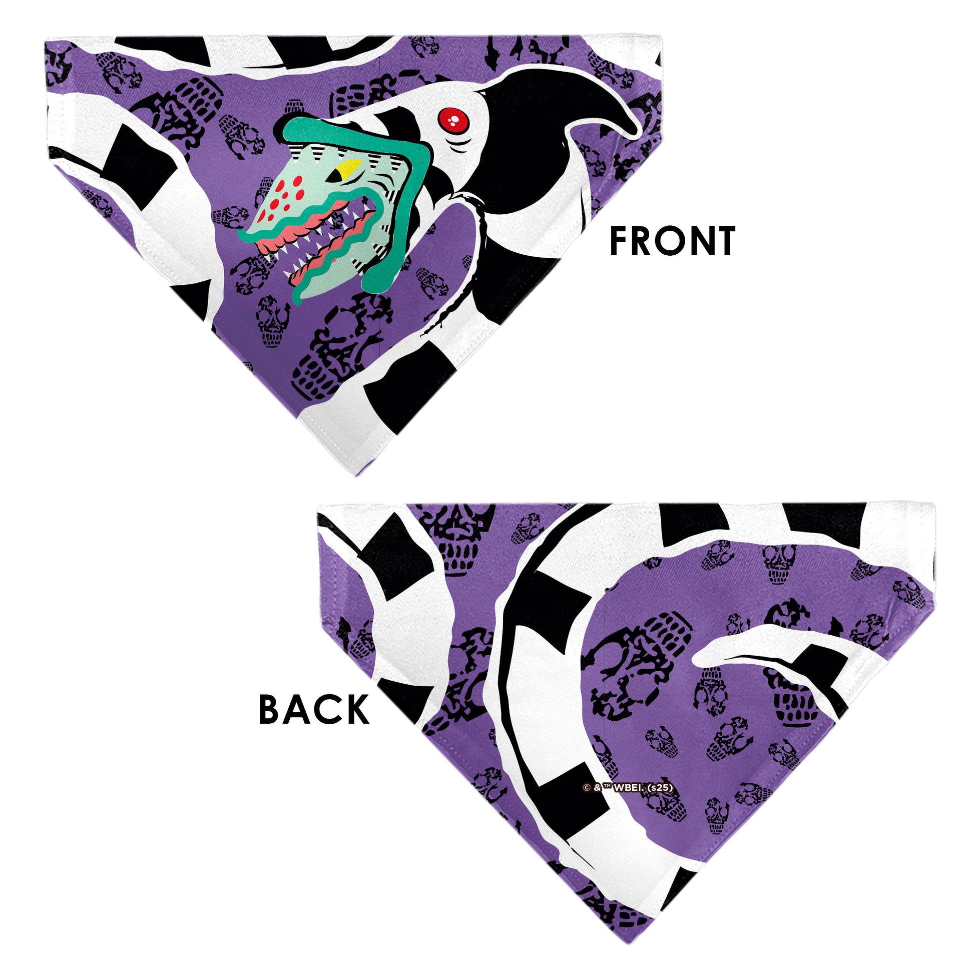 Pet Bandana - Beetlejuice Sandworm Pose and Skulls Icon Purple/Black Pet Bandanas Beetlejuice
