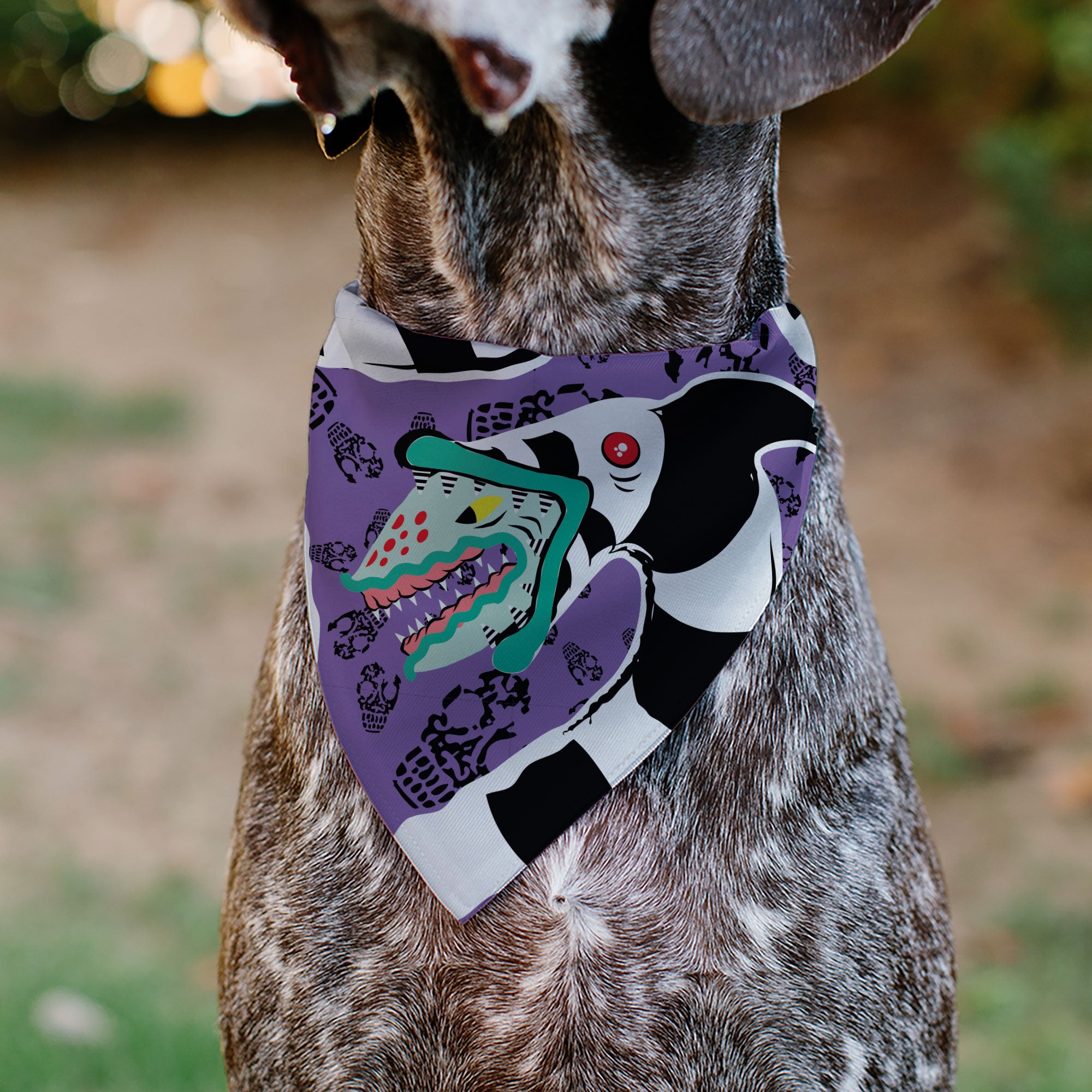 Pet Bandana - Beetlejuice Sandworm Pose and Skulls Icon Purple/Black Pet Bandanas Beetlejuice