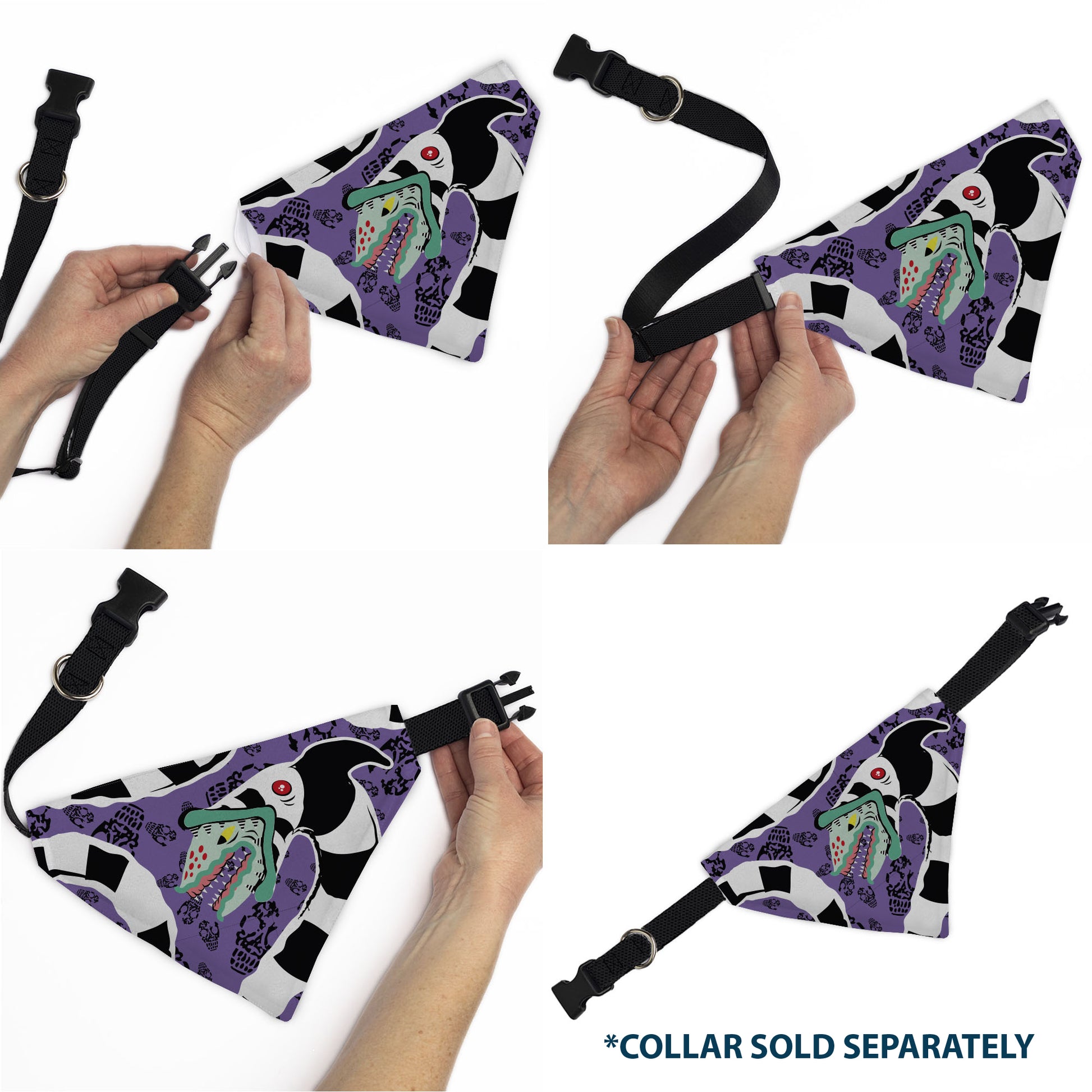Pet Bandana - Beetlejuice Sandworm Pose and Skulls Icon Purple/Black Pet Bandanas Beetlejuice