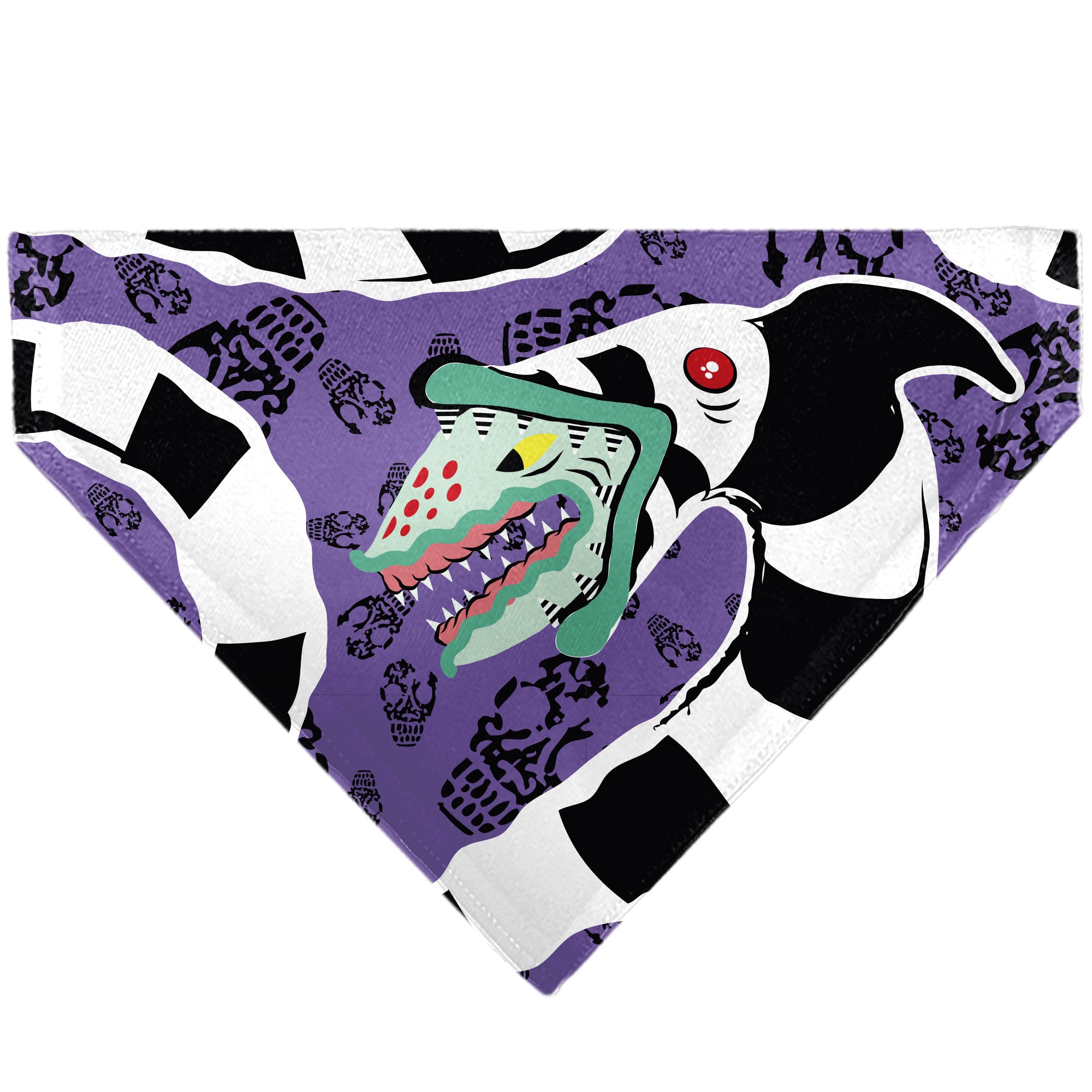 Pet Bandana - Beetlejuice Sandworm Pose and Skulls Icon Purple/Black Pet Bandanas Beetlejuice