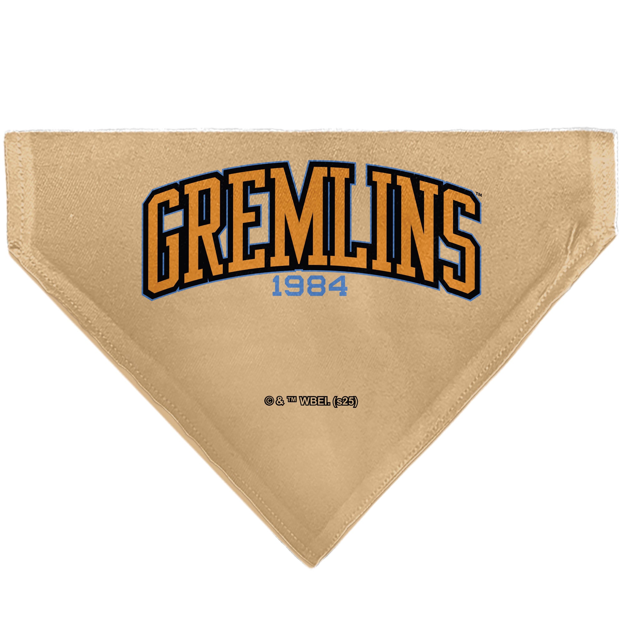 Pet Bandana - Gizmo Face and GREMLINS 1984 Varsity Text Beige/Blue/Yellow Pet Bandanas Gremlins
