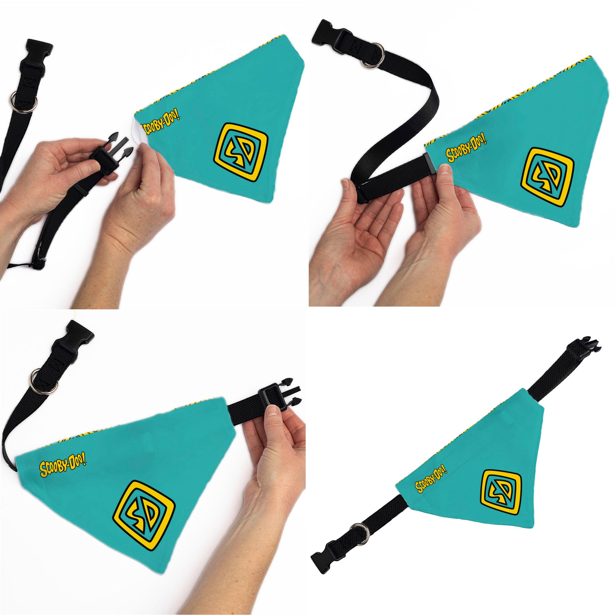 Pet Bandana - Scooby Doo Logo Centered and Collage Blue/Yellow Pet Bandanas Scooby Doo