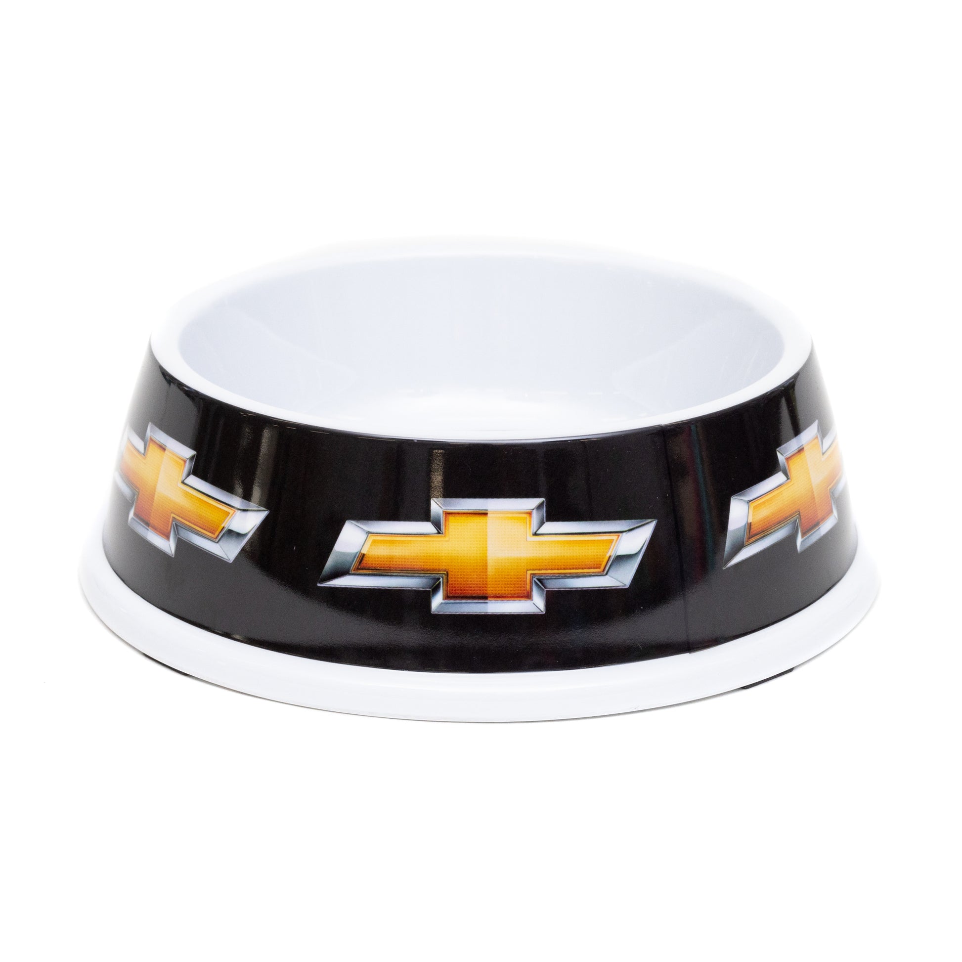 Single Melamine Pet Bowl - 7.5" (16oz) - CHEVROLET Text and Bowtie Black/Gold/White Pet Bowls GM General Motors   