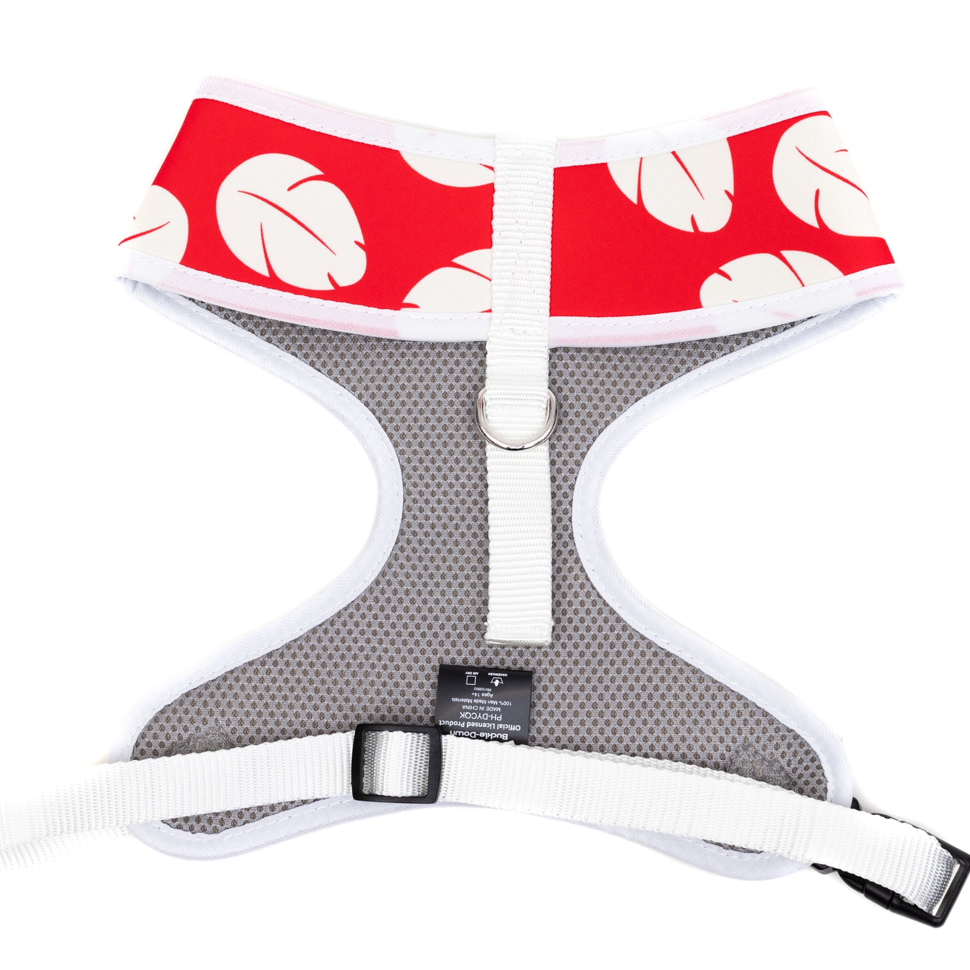 Disney Pet Harness, Lilo & Stitch Stitch Sitting Pose and Leaves Red White Pet Harnesses Disney   