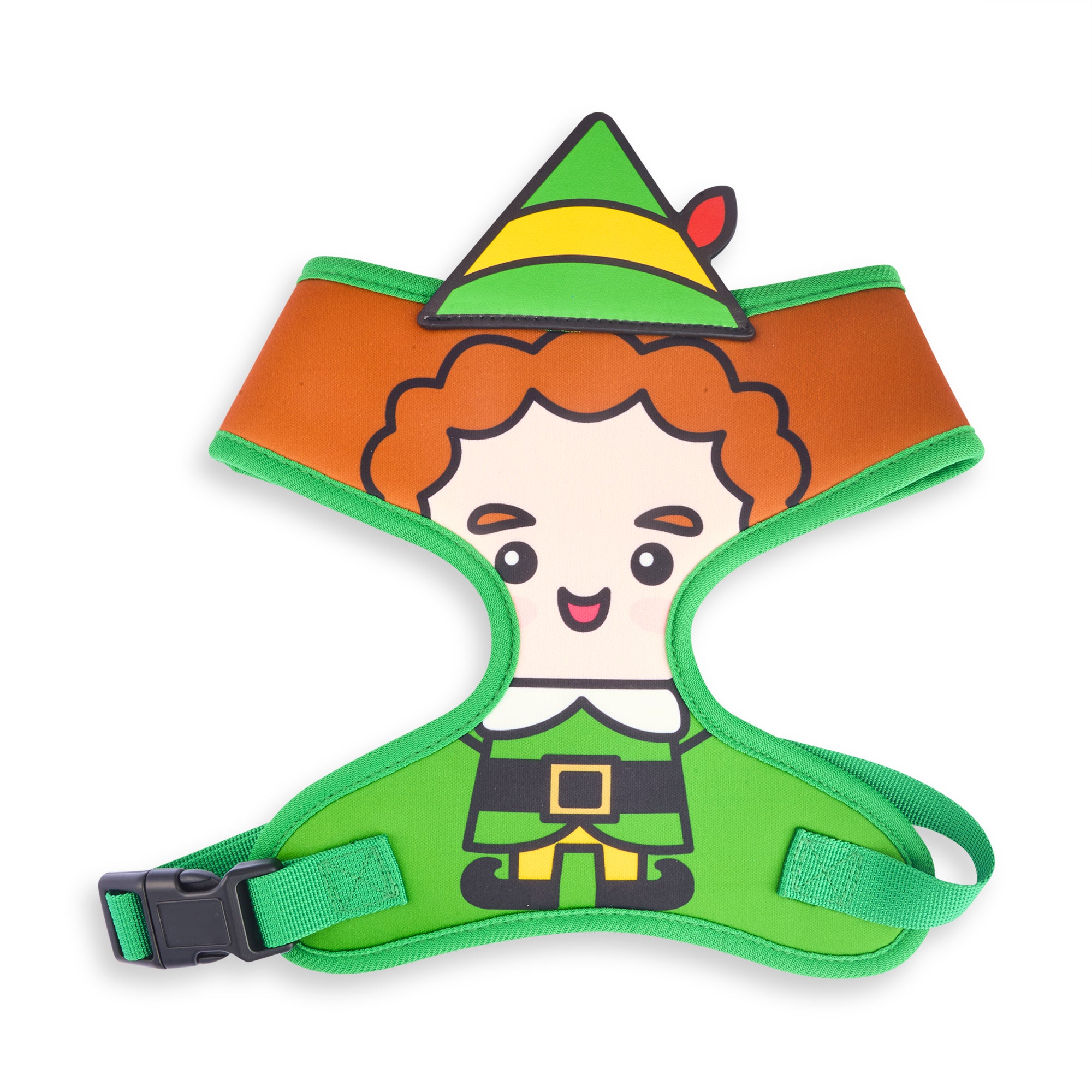 Pet Harness - Elf Chibi Buddy the Elf Face with Hat Applique Green Pet Harnesses Elf