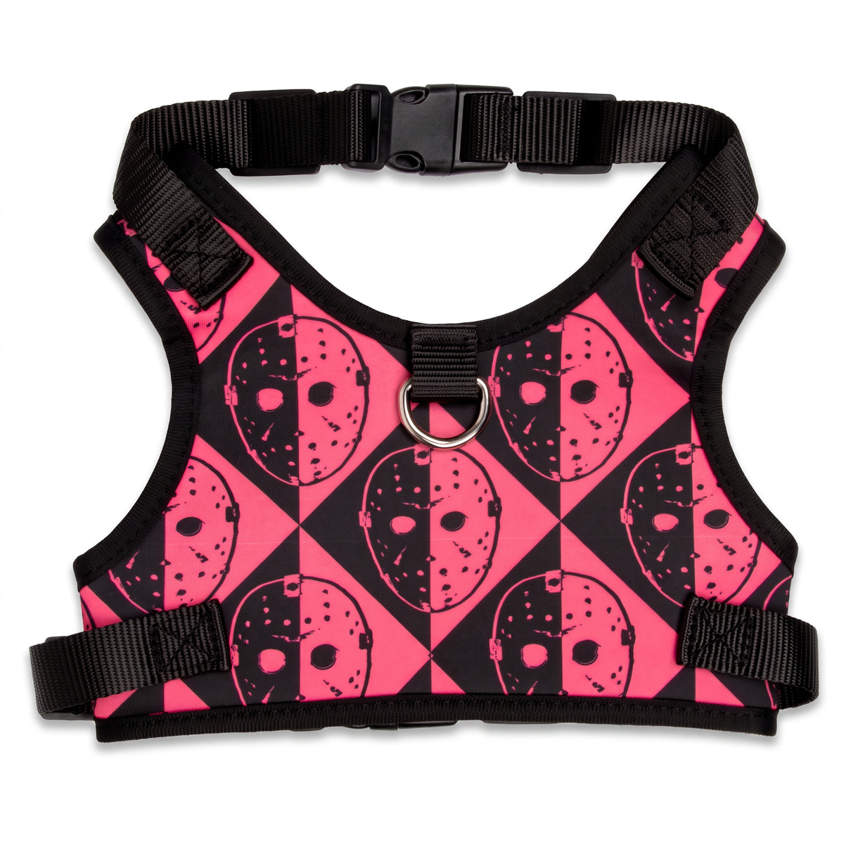 Pet Harness - Friday the 13th Jason Mask Diamond Split Black/Pink