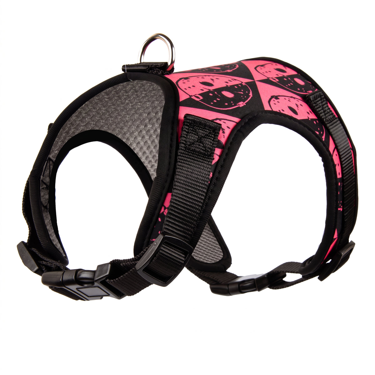Pet Harness - Friday the 13th Jason Mask Diamond Split Black/Pink