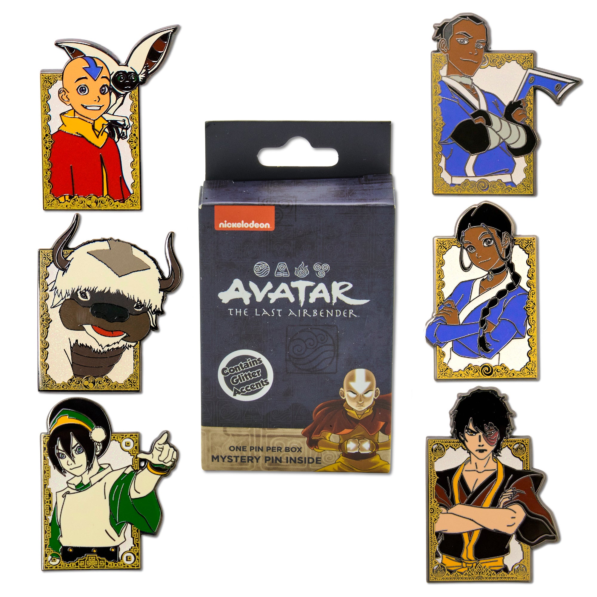 Avatar The Last Airbender Mystery Enamel Pin Blind Box Series, Aang and Momo, Appa, Katara, Sokka, Toph, or Zuko Blind Box Pins Nickelodeon