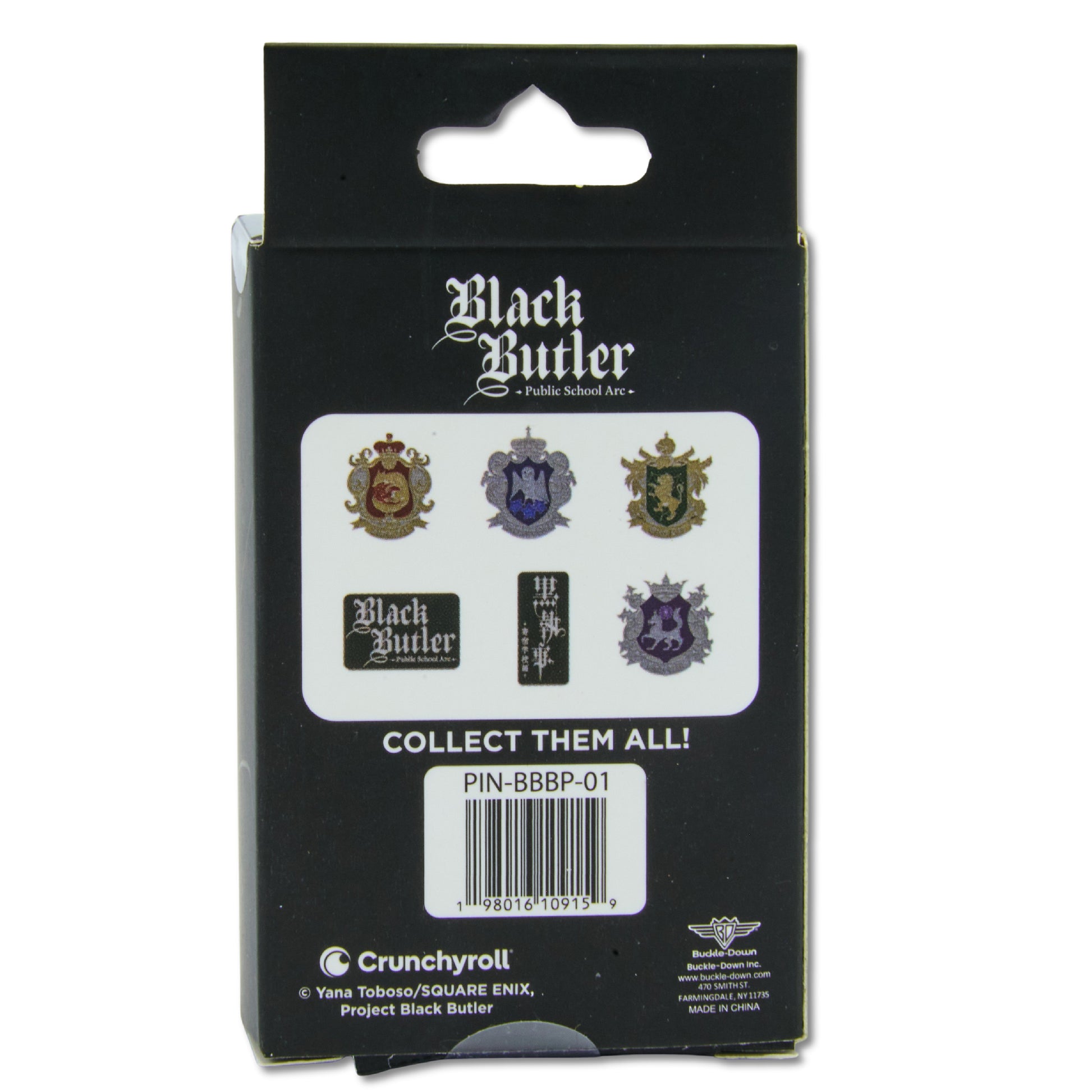 Black Butler Mystery Enamel Pin Blind Box Series, Sapphire Owl House Crest, Green Lion House Crest, Scarlet Fox House Crest, Violet Wolf House Crest, Public School Arc Title Logo, or Kanji Title Logo Blind Box Pins Black Butler