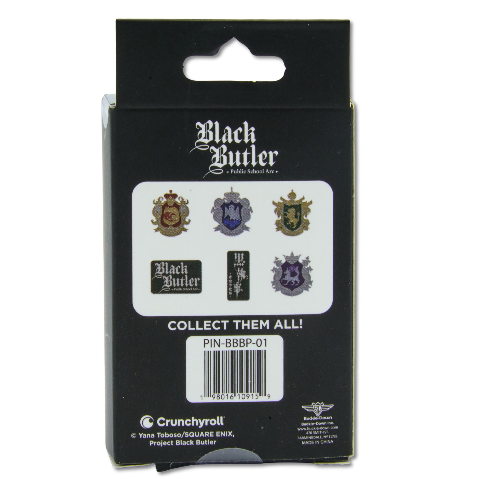 Black Butler Mystery Enamel Pin Blind Box Series, Sapphire Owl House Crest, Green Lion House Crest, Scarlet Fox House Crest, Violet Wolf House Crest, Public School Arc Title Logo, or Kanji Title Logo Blind Box Pins Black Butler