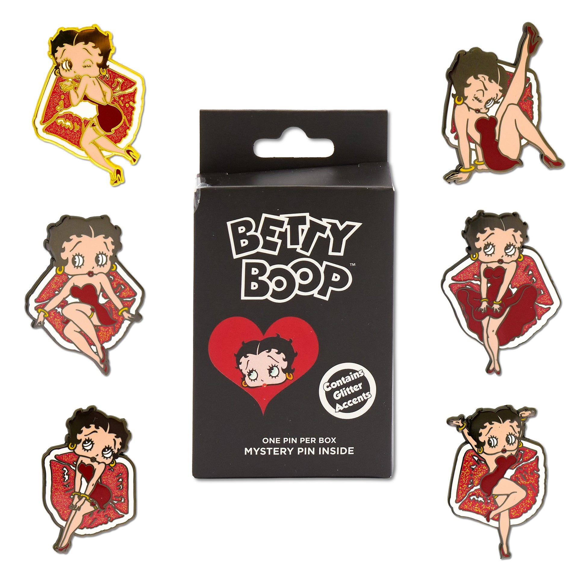 Betty Boop Mystery Enamel Pin Blind Box Series, Wink Pose, High Kick Pose, Sitting Pose, Dress Flare Pose, Hands on Knees Pose, or Arms Up Pose Blind Box Pins Betty Boop