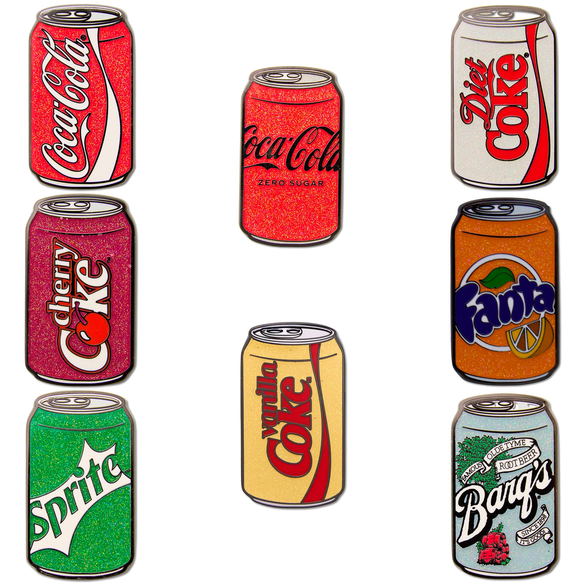Coca-Cola Soft Drink Cans Mystery Enamel Pin Blind Box Series, Coca-Cola, Coca-Cola Cherry, Coca-Cola Vanilla, Coca-Cola Zero Sugar, Diet Coke, Sprite, Fanta Orange, or Barq's Root Beer Blind Box Pins Coca-Cola