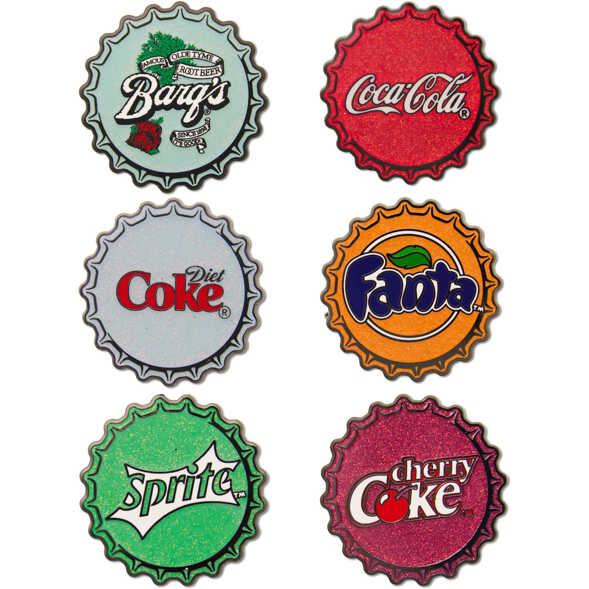 Coca-Cola Bottle Caps Mystery Enamel Pin Blind Box Series, Coca-Cola, Coca-Cola Cherry, Diet Coke, Sprite, Fanta Orange, or Barq's Root Beer Blind Box Pins Coca-Cola