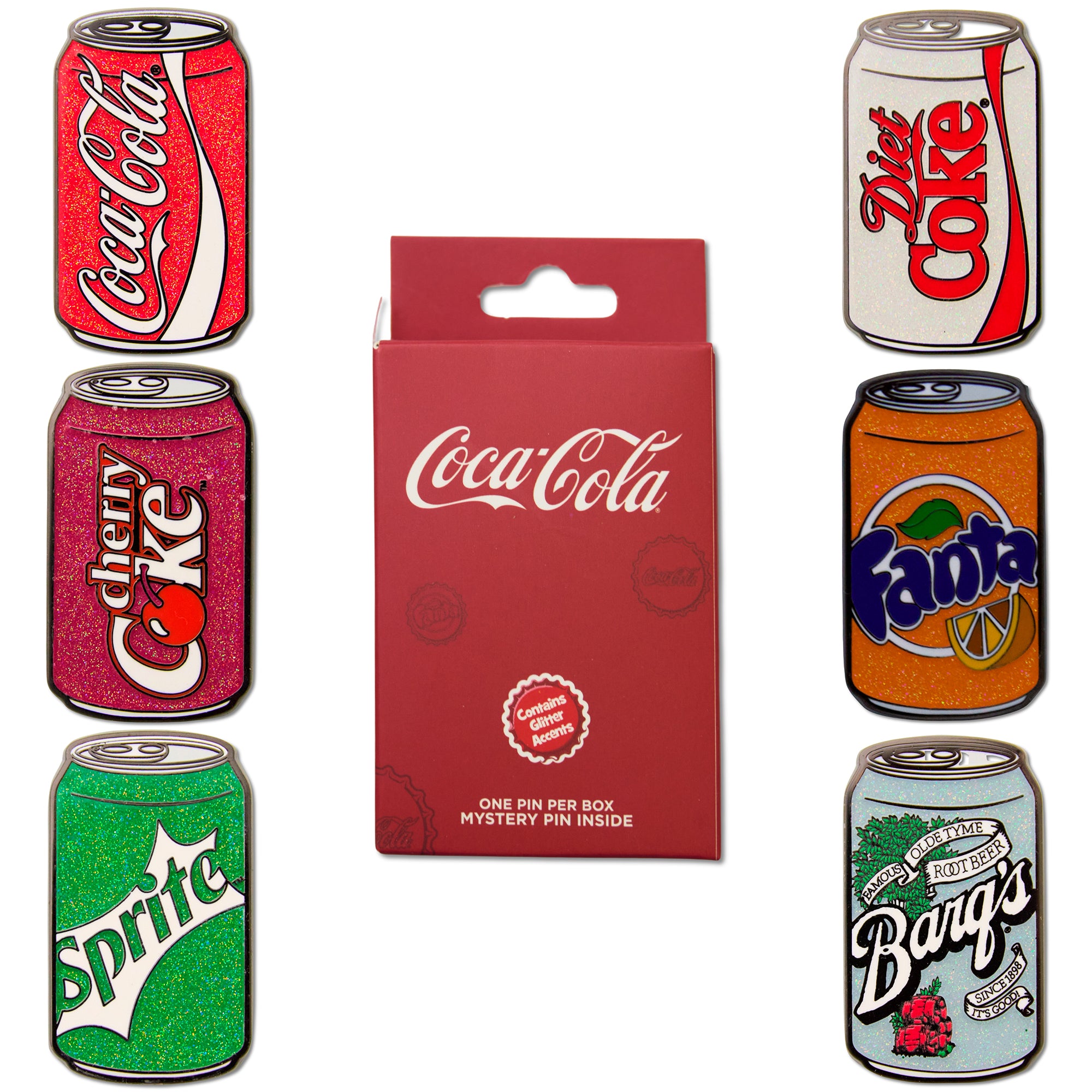 Coca-Cola Soft Drink Cans Mystery Enamel Pin Blind Box Series, Coca-Cola, Coca-Cola Cherry, Diet Coke, Sprite, Fanta Orange, or Barq's Root Beer Blind Box Pins Coca-Cola