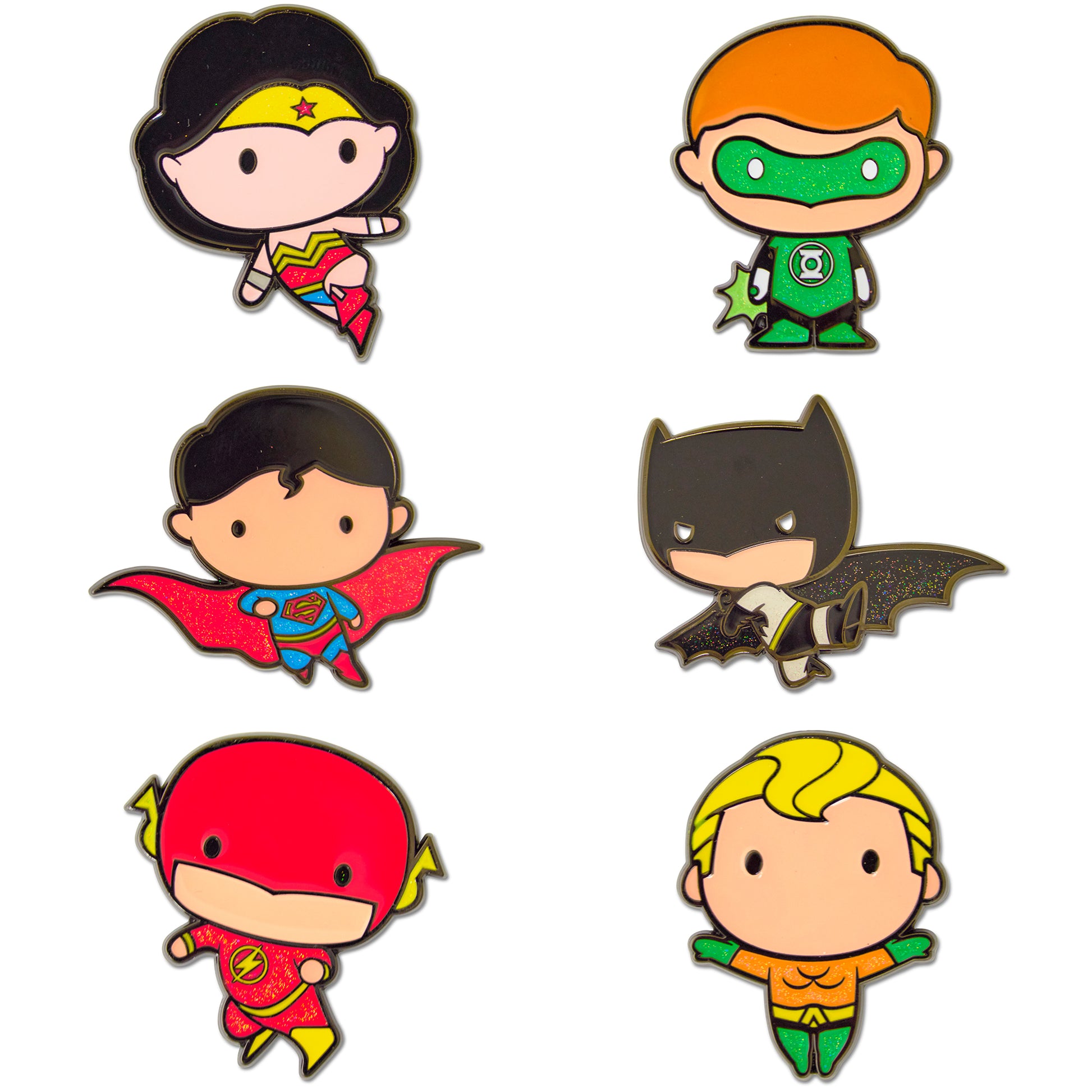 DC Comics Chibi Justice League Superheroes Mystery Enamel Pin Blind Box Series, Chibi Wonder Woman, Batman, Superman, Flash, Aquaman, or Green Lantern Blind Box Pins DC Comics