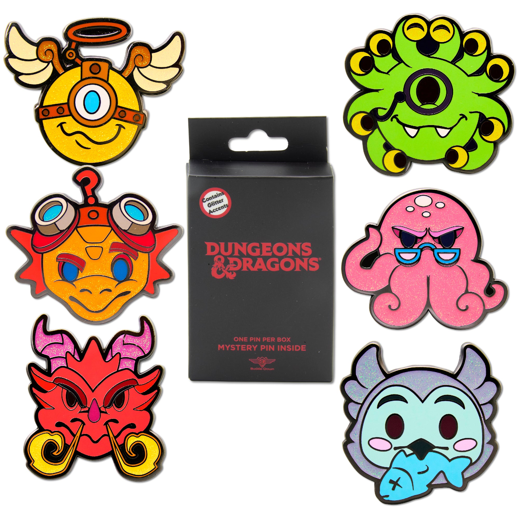 Dungeons & Dragons Mystery Enamel Pin Blind Box Series, Modron, Beholder, Snowy OwlBear, Kobold, Mind Flayer, or Red Dragon Blind Box Pins Dungeons & Dragons