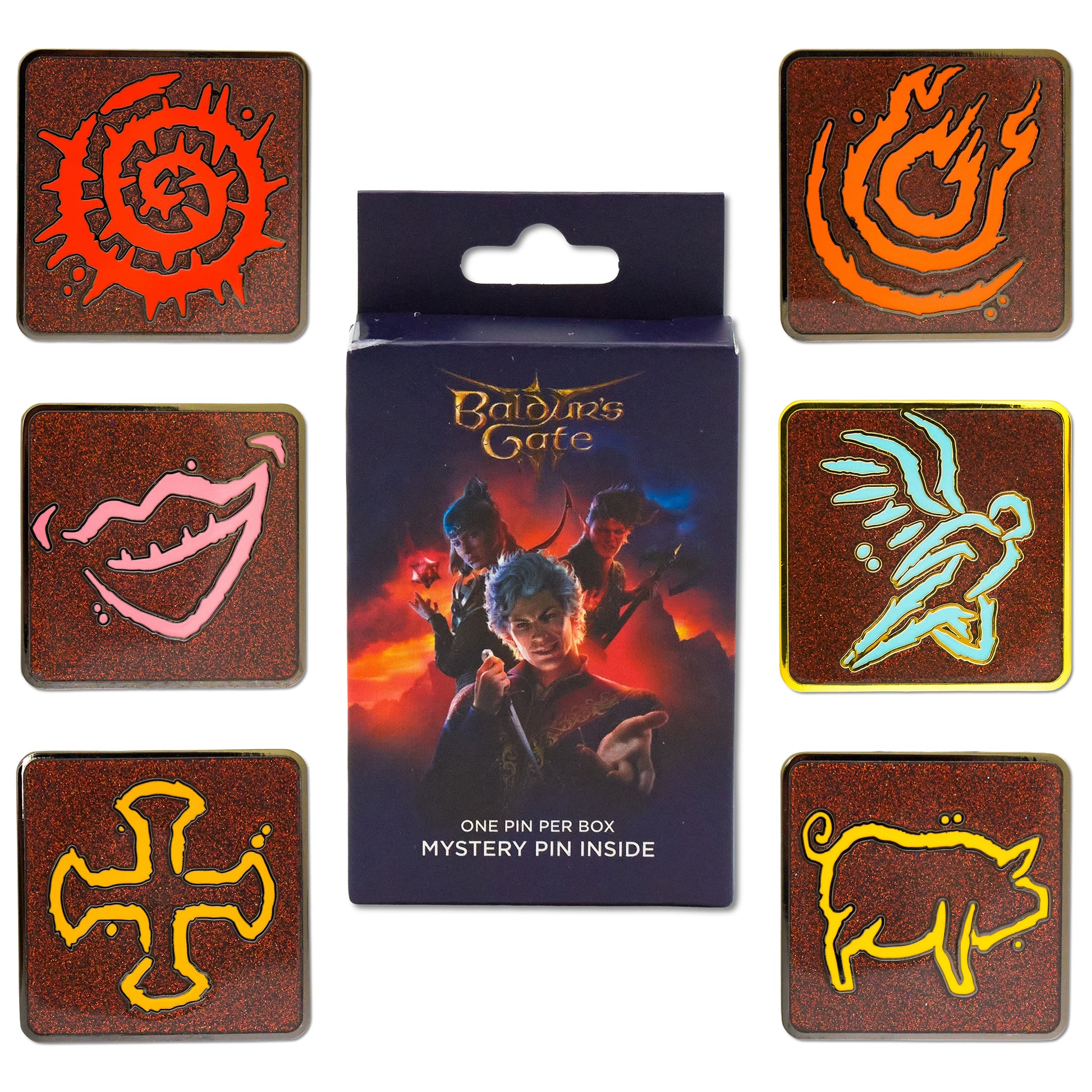 Baldur's Gate III Spell Icon Mystery Enamel Pin Blind Box Series, Bless, Fireball, Grant Flight, Grease, Tasha's Hideous Laughter, or Thorn Whip Blind Box Pins Baldur's Gate III