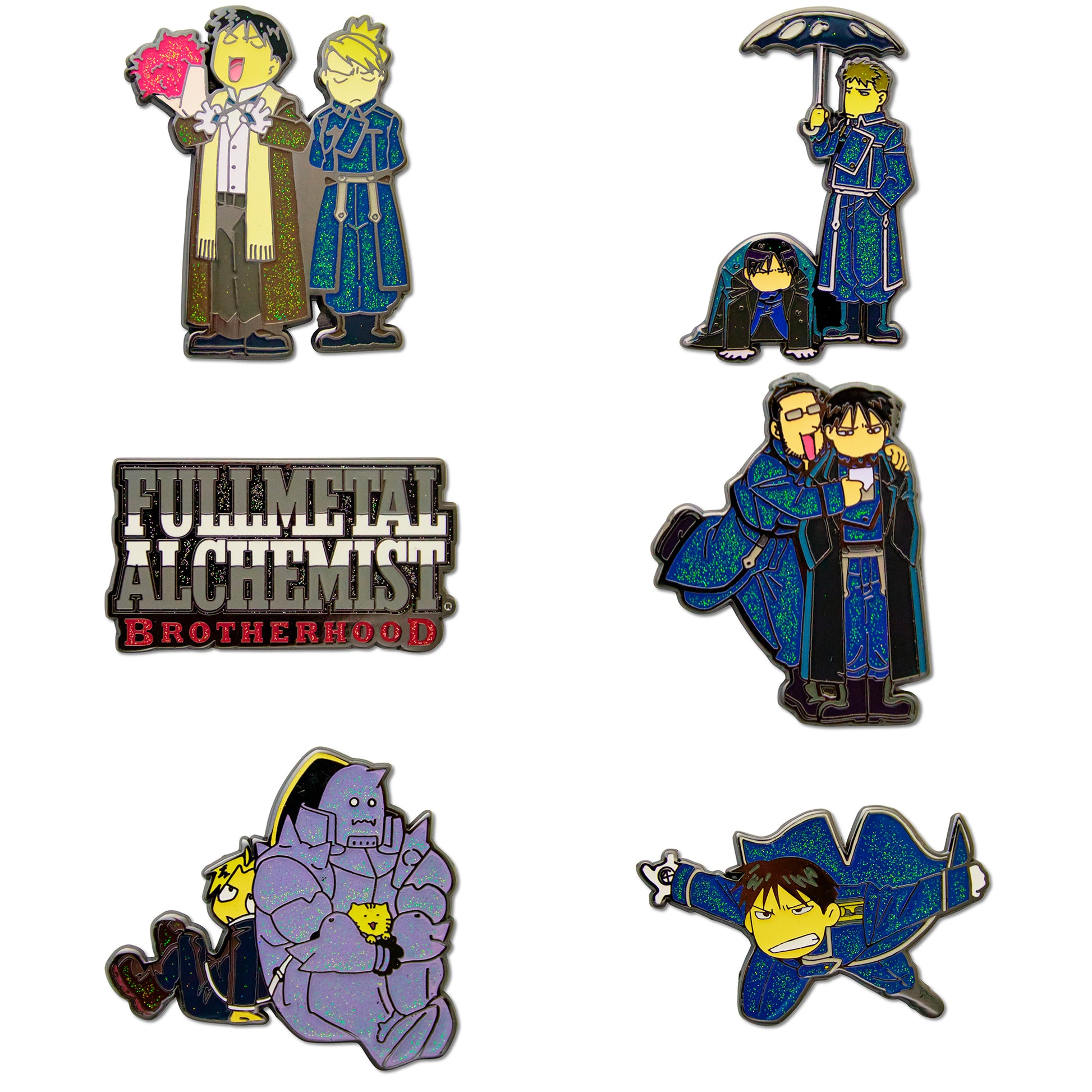 Fullmetal Alchemist Brotherhood Mystery Enamel Pin Blind Box Series, Edward Elric and Alphonse Elric, Roy Mustang, Roy Mustang and Jean Havoc, Gartner and Roy Mustang, Roy Mustang and Riza Hawkeye, or Title Logo Blind Box Pins Fullmetal Alchemist