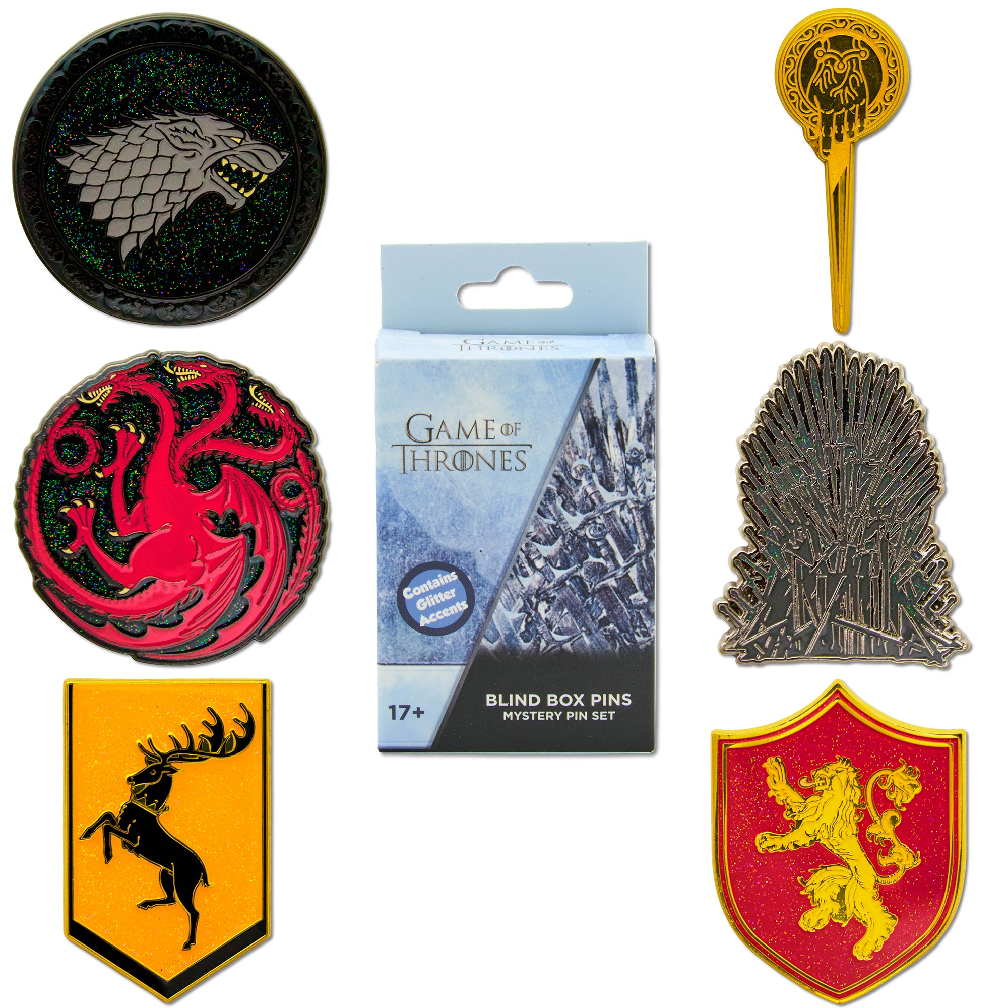 Game of Thrones Mystery Enamel Pin Blind Box Series, Iron Throne, Targaryen Sigil, Hand of the King, Baratheon Sigil, Stark Sigil, or Lannister Sigil Blind Box Pins Game of Thrones