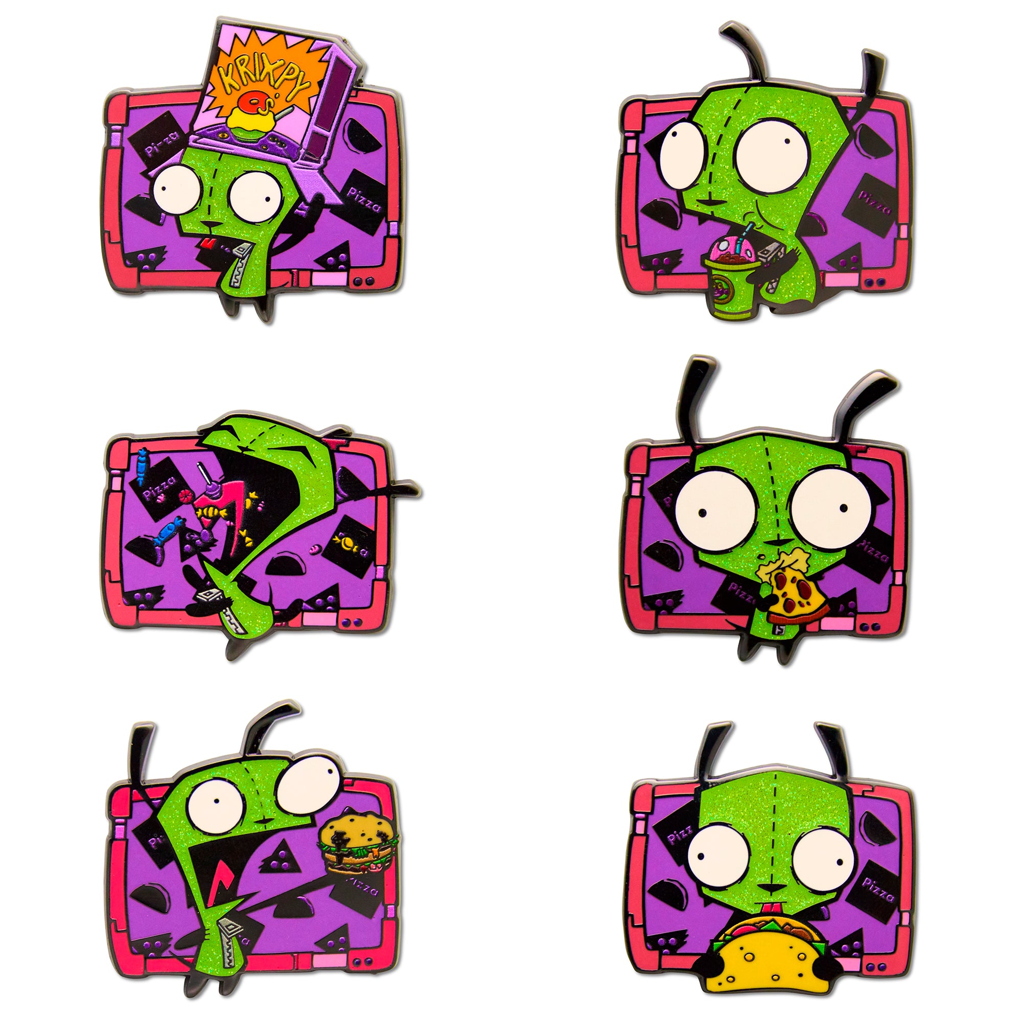 Invader Zim Mystery Enamel Pin Blind Box Series, Gir Krixpy Box, Hamburger, Slushie, Pizza, Taco or Snack Attack
