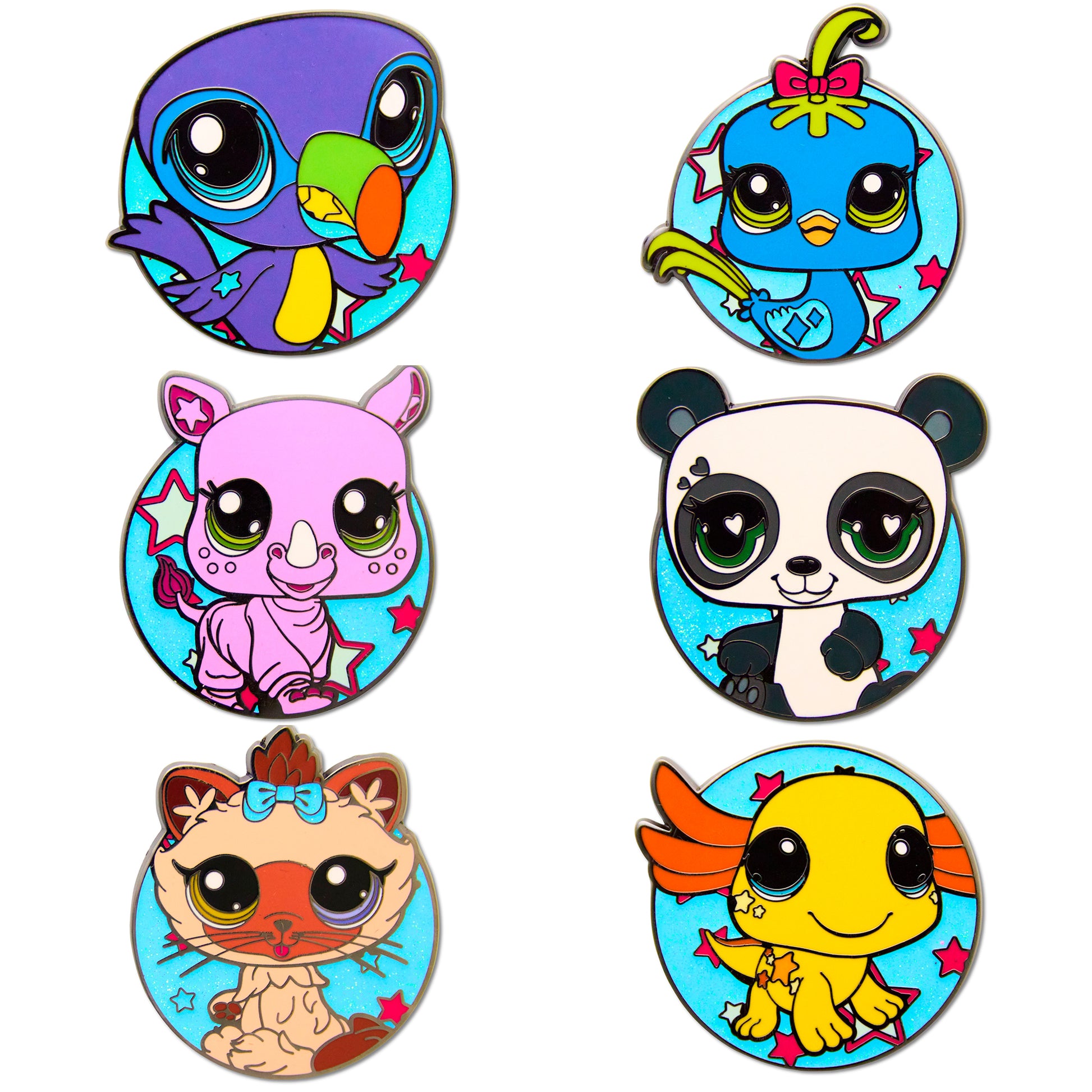 Littlest Pet Shop Mystery Enamel Pin Blind Box Series, Bird, Toucan, Panda, Axolotl, Kitten or Rhino Blind Box Pins Littlest Pet Shop