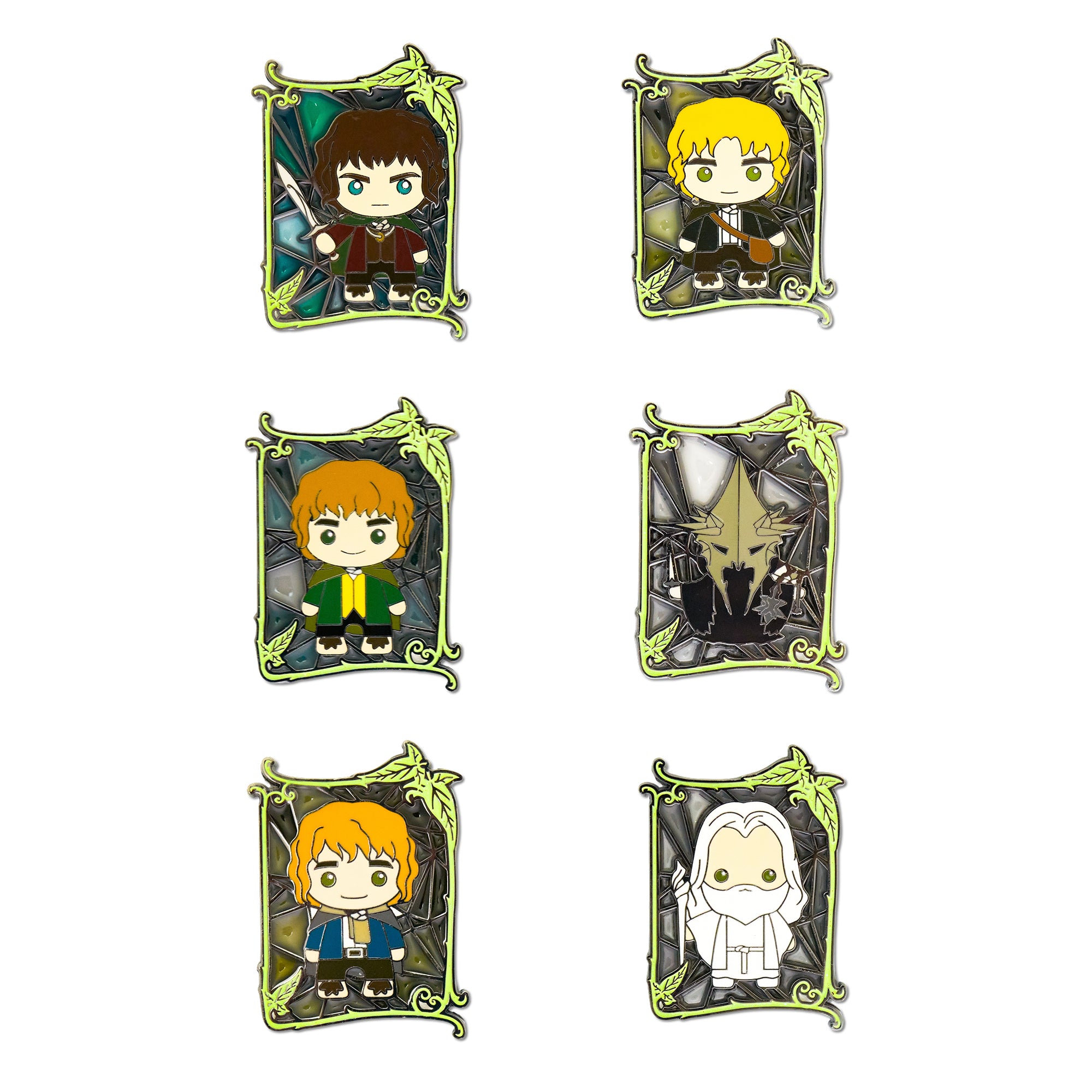 The Lord of the Rings Stained Glass Mystery Enamel Pin Blind Box Series, Pippin, Samwise, The Witch-King of Angmar, Gandalf, Merry or Frodo