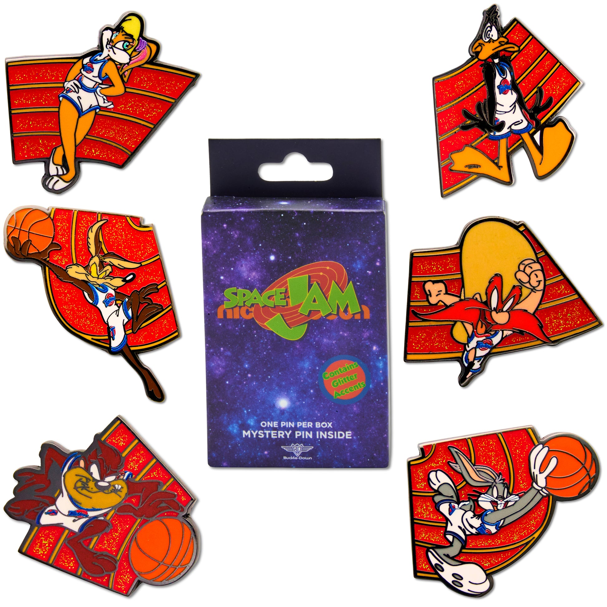 Looney Tunes Space Jam Mystery Enamel Pin Blind Box Series, Bugs Bunny, Wile E. Coyote, Daffy Duck, Lola Bunny, Taz Tasmanian Devil, or Yosemite Sam Blind Box Pins Looney Tunes